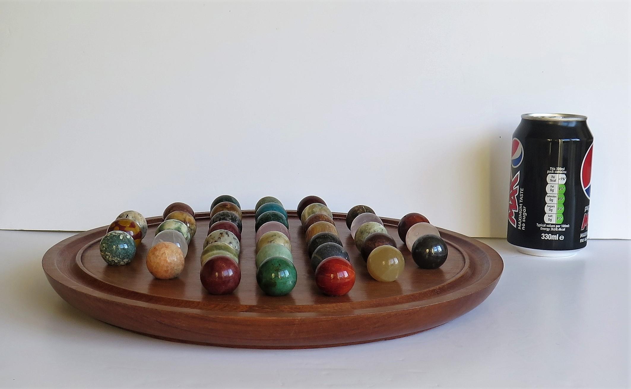 Large Marble Table Solitaire Game with 37 Mineral Stone Marbles, circa 1920 11