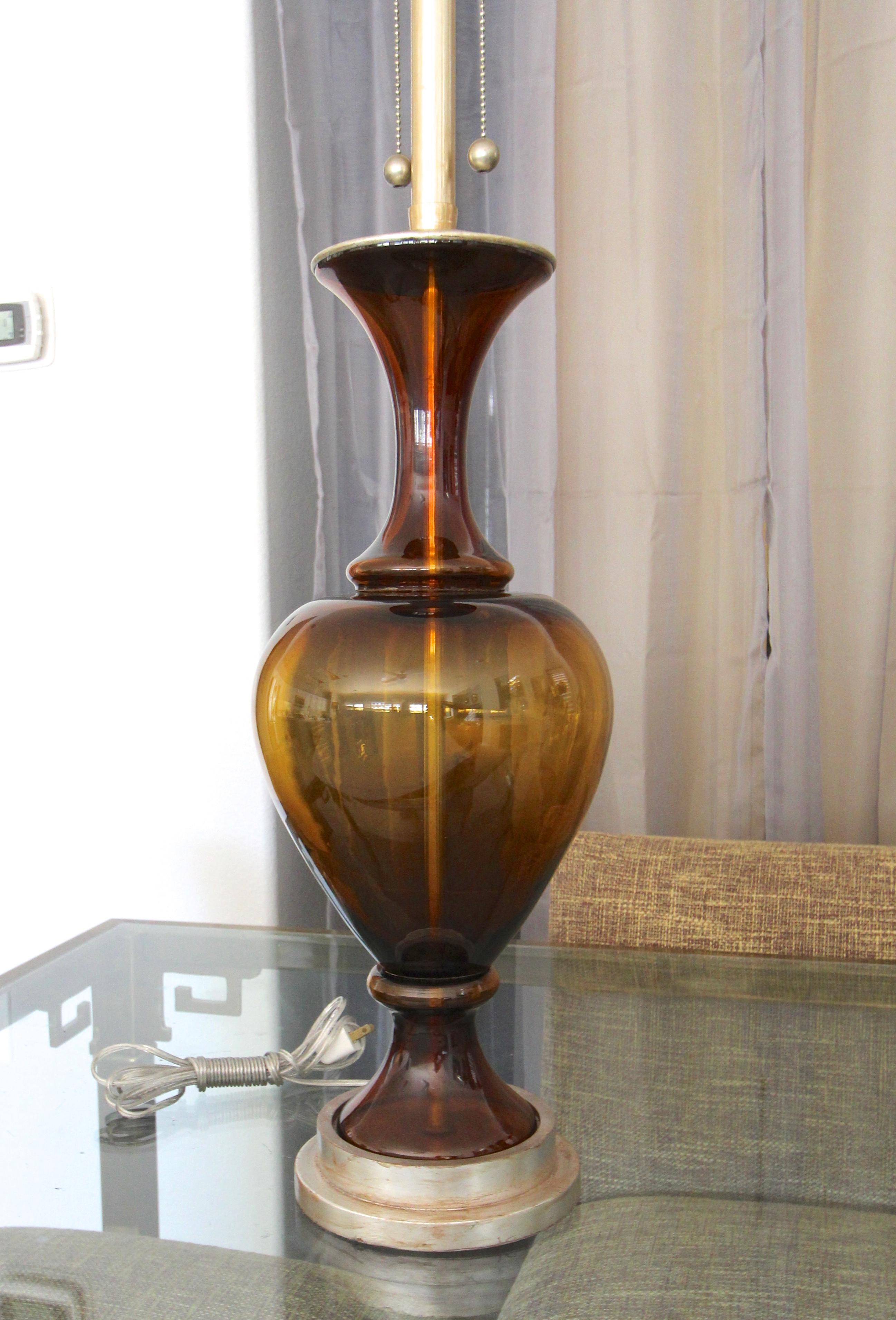 Mid-20th Century Large Marbro Swedish Root Beer Brown Glass Table Lamp For Sale