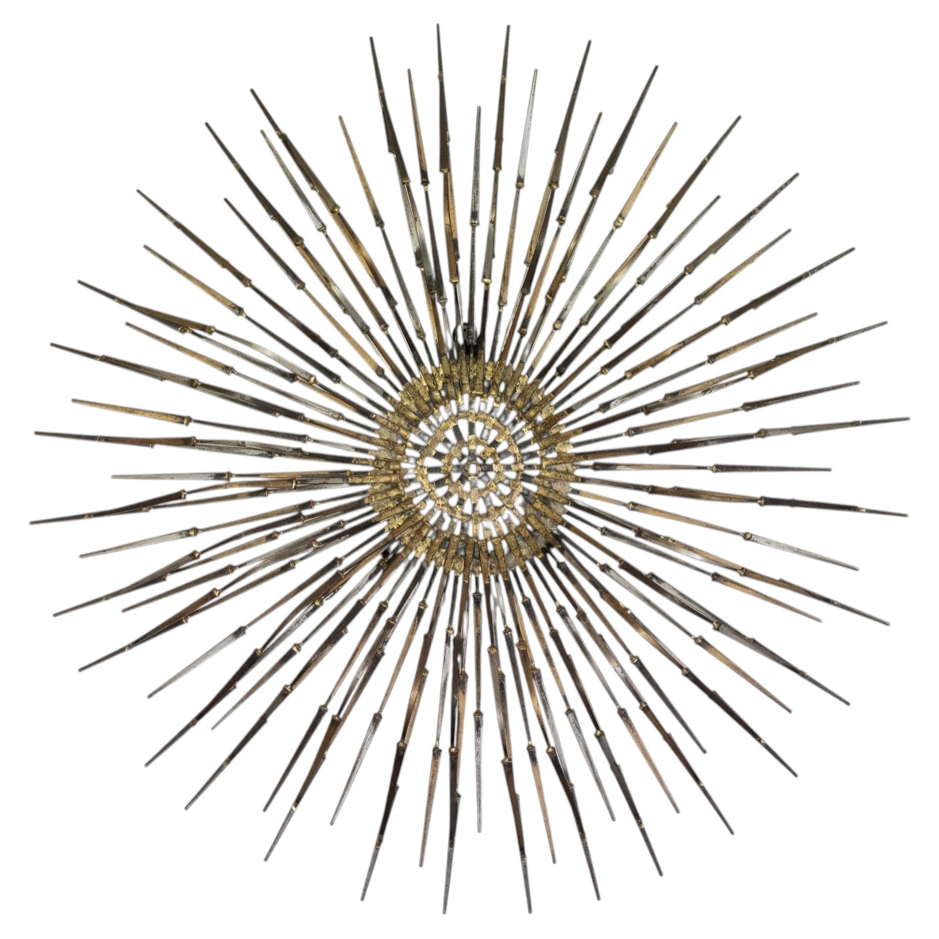 Large Marc Weinstein Welded Nail Wall Sculpture Sunburst Form in Brass & Iron