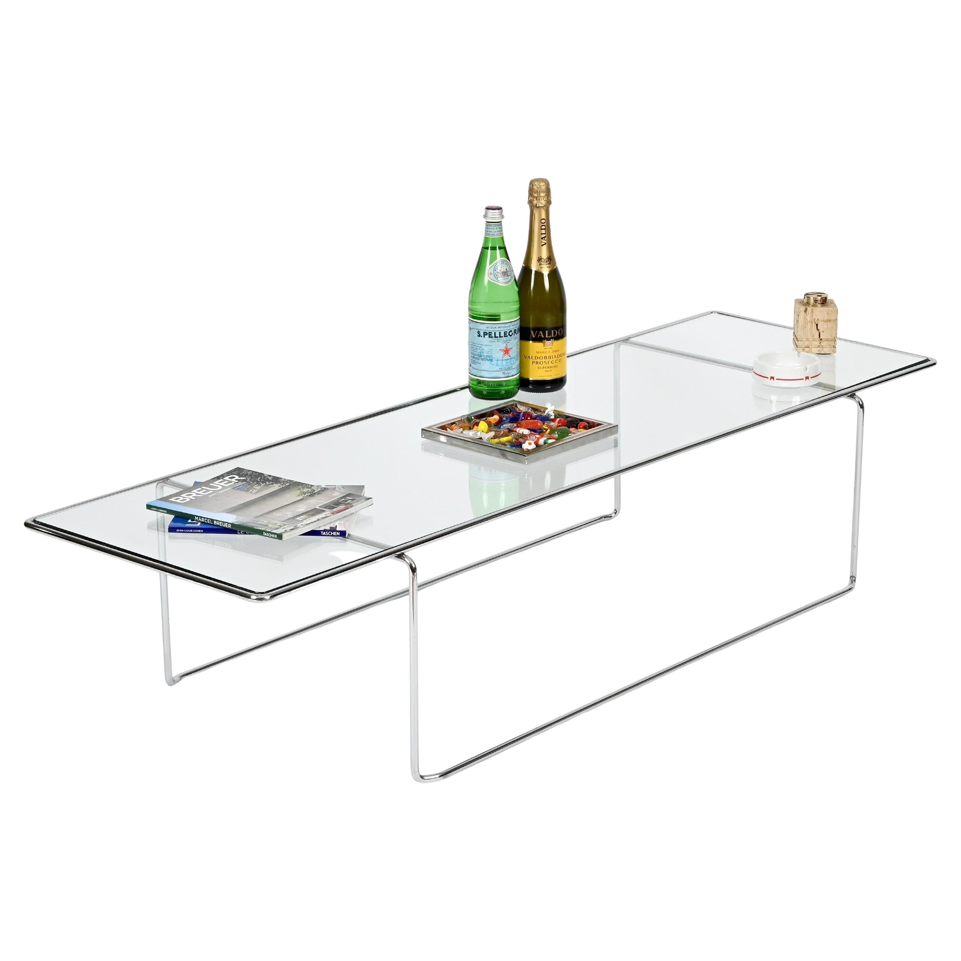 Large "Marcel T" Chrome Coffee Table by K. Takahama for Cassina, Italy 1974 For Sale
