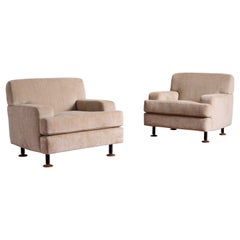 Large Marco Zanuso Armchairs with Walnut Feet Large Marco Zanuso Armchairs with Walnut Feet