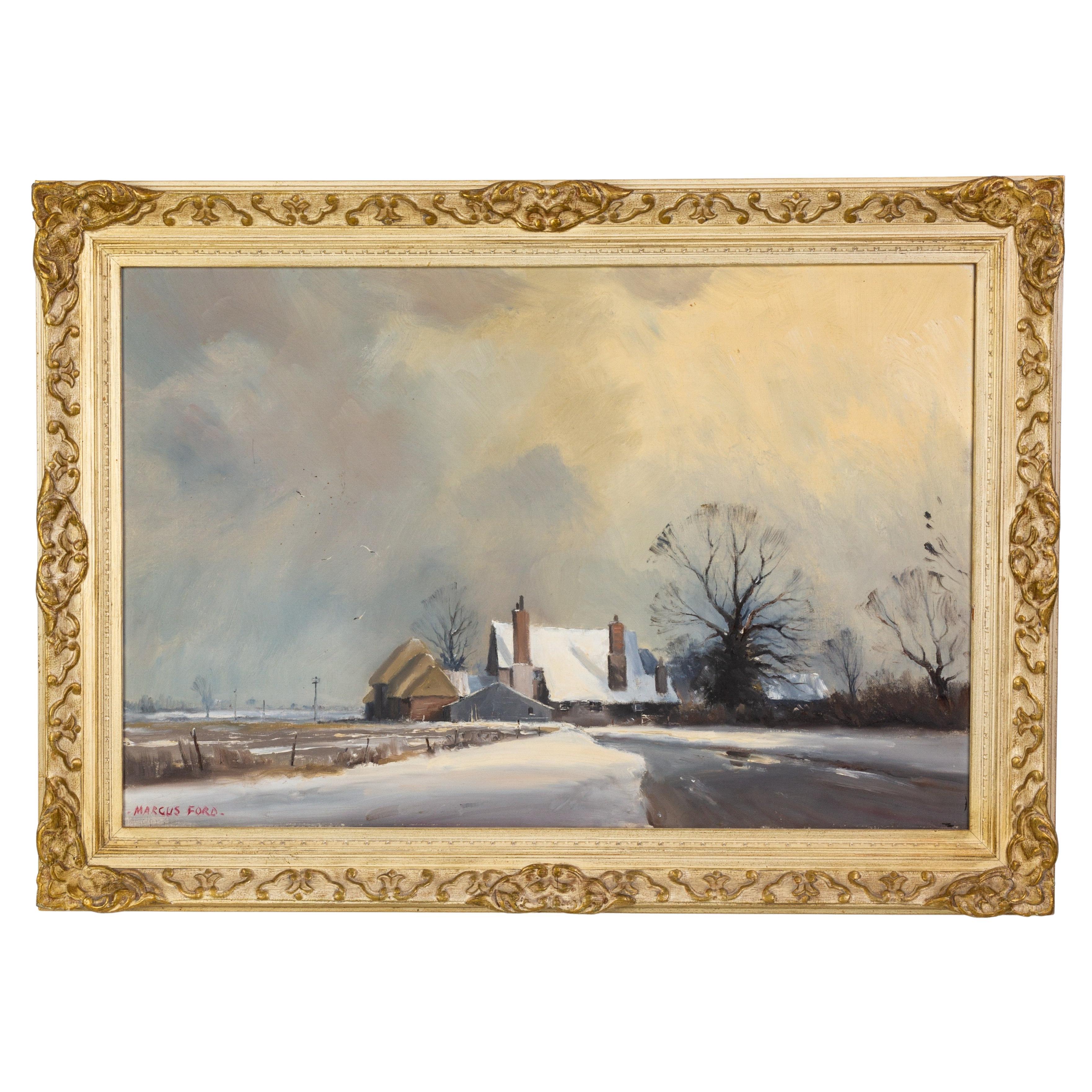 Large Marcus Ford (British 1914-1989) Signed Snowy Landscape Oil Painting 