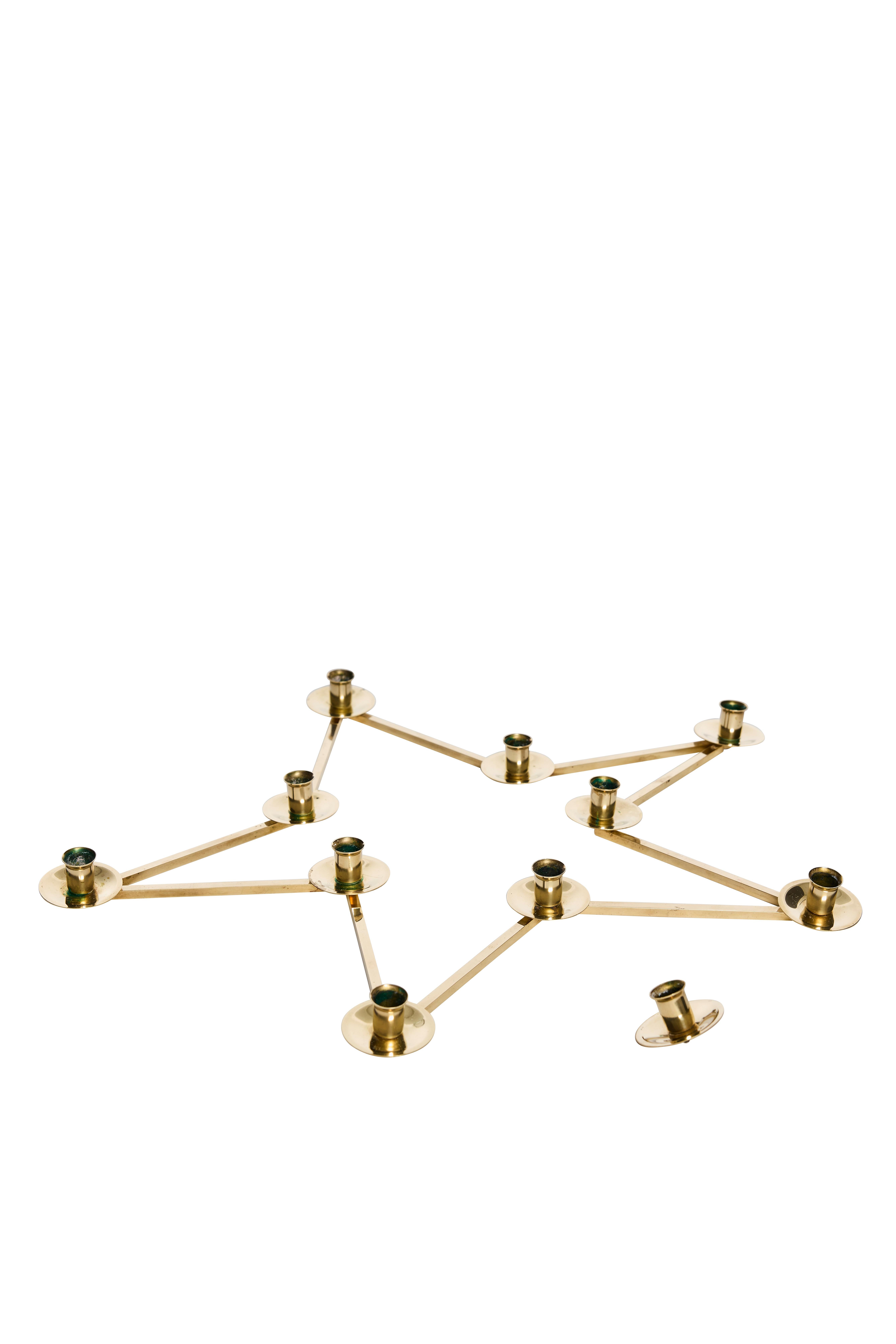 Swedish Large “Margareta” Modular Brass Candleholders by Lars Holmström, Sweden, 1920s For Sale