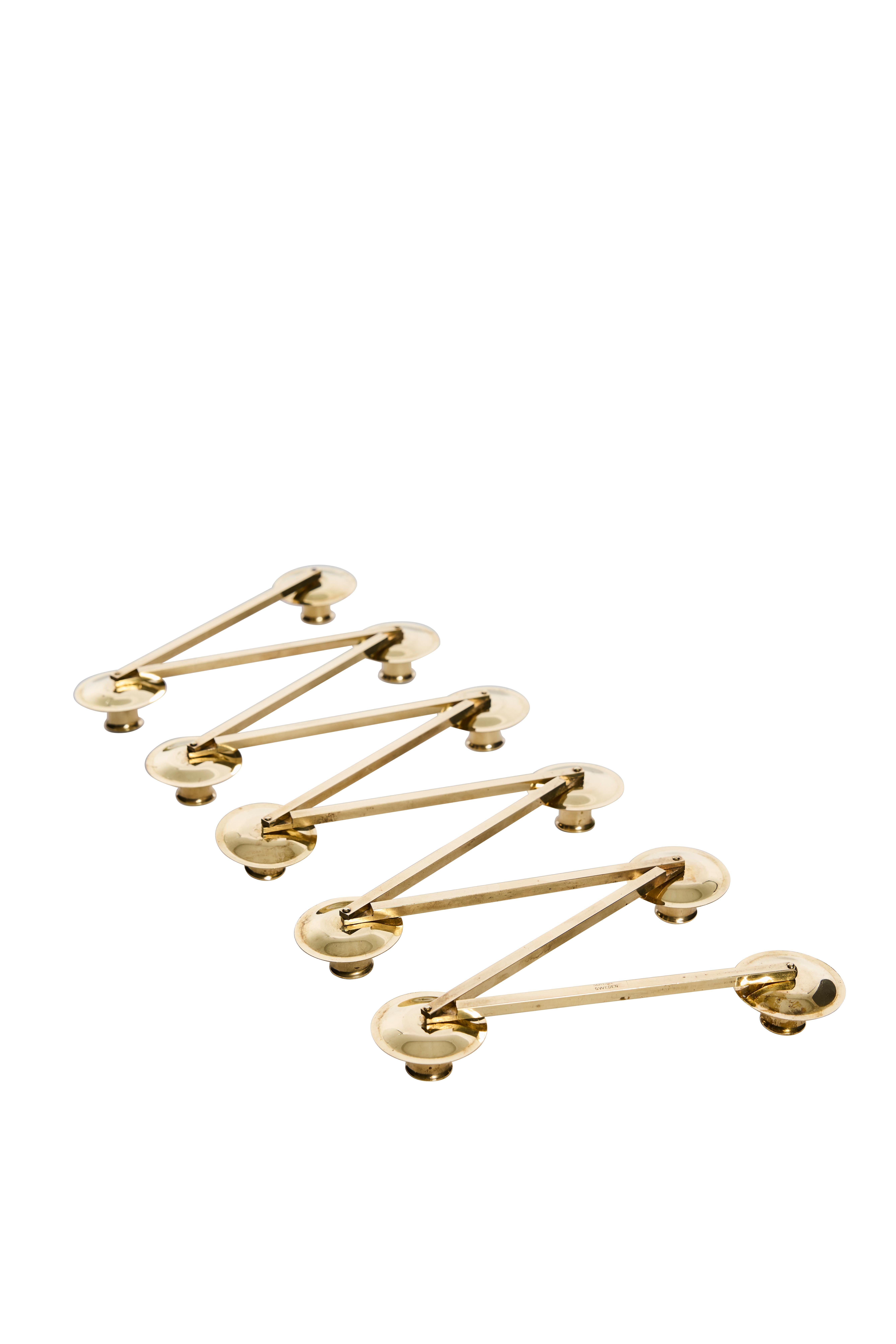 Large “Margareta” Modular Brass Candleholders by Lars Holmström, Sweden, 1920s In Good Condition For Sale In Göteborg, SE