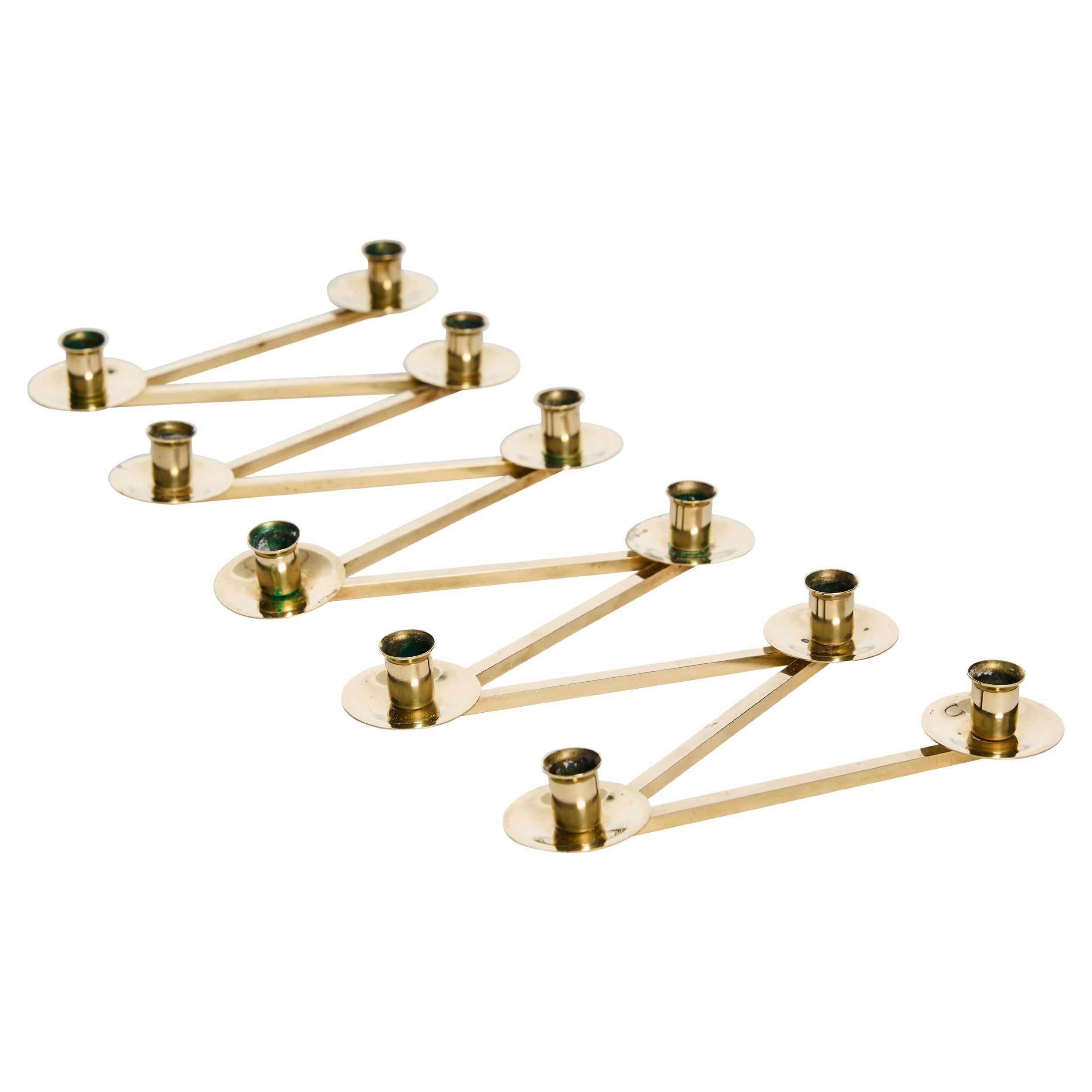 Large “Margareta” Modular Brass Candleholders by Lars Holmström, Sweden, 1920s