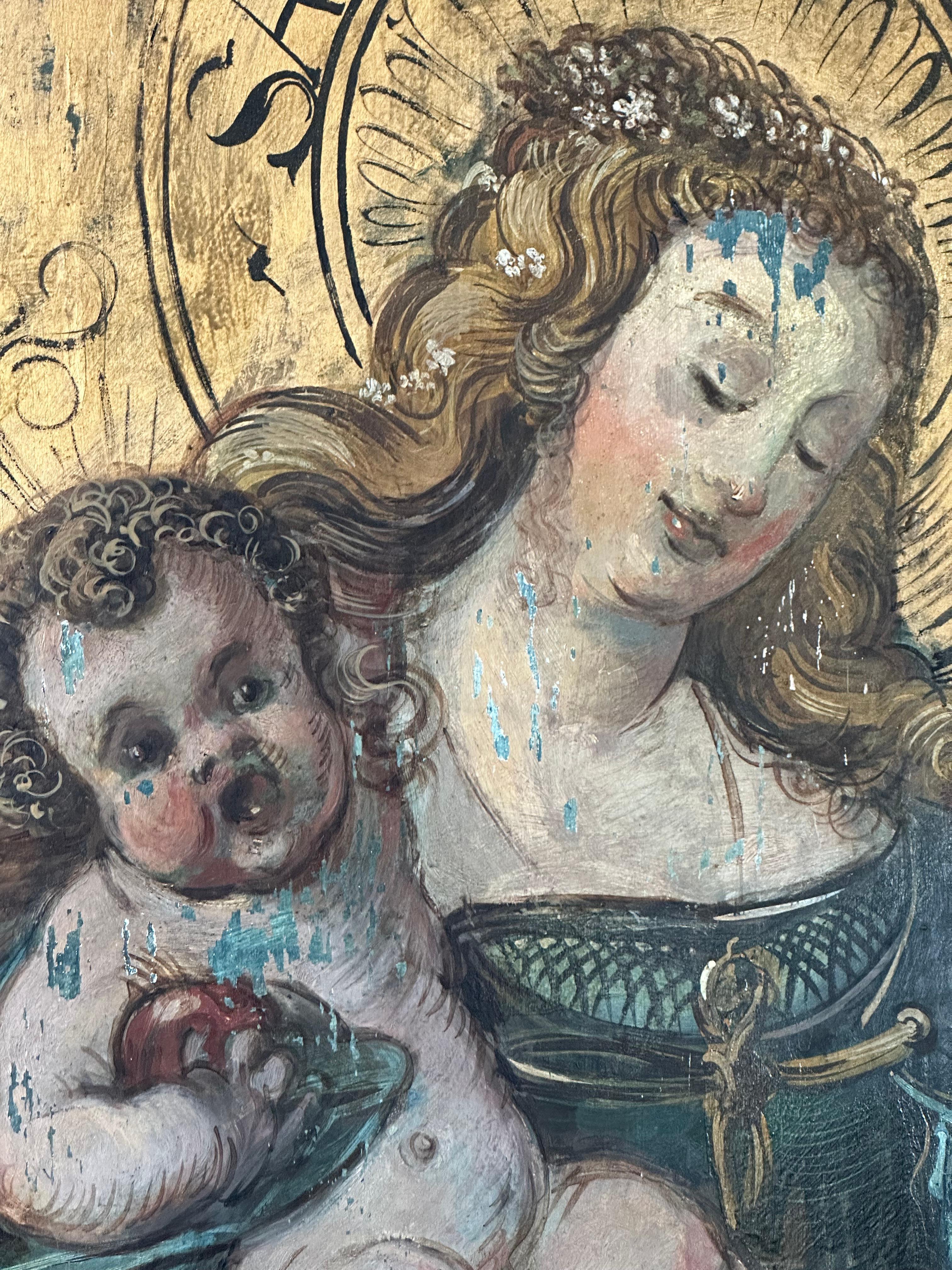 19th Century Large Maria and Child „Sancta Maria” Painting For Sale