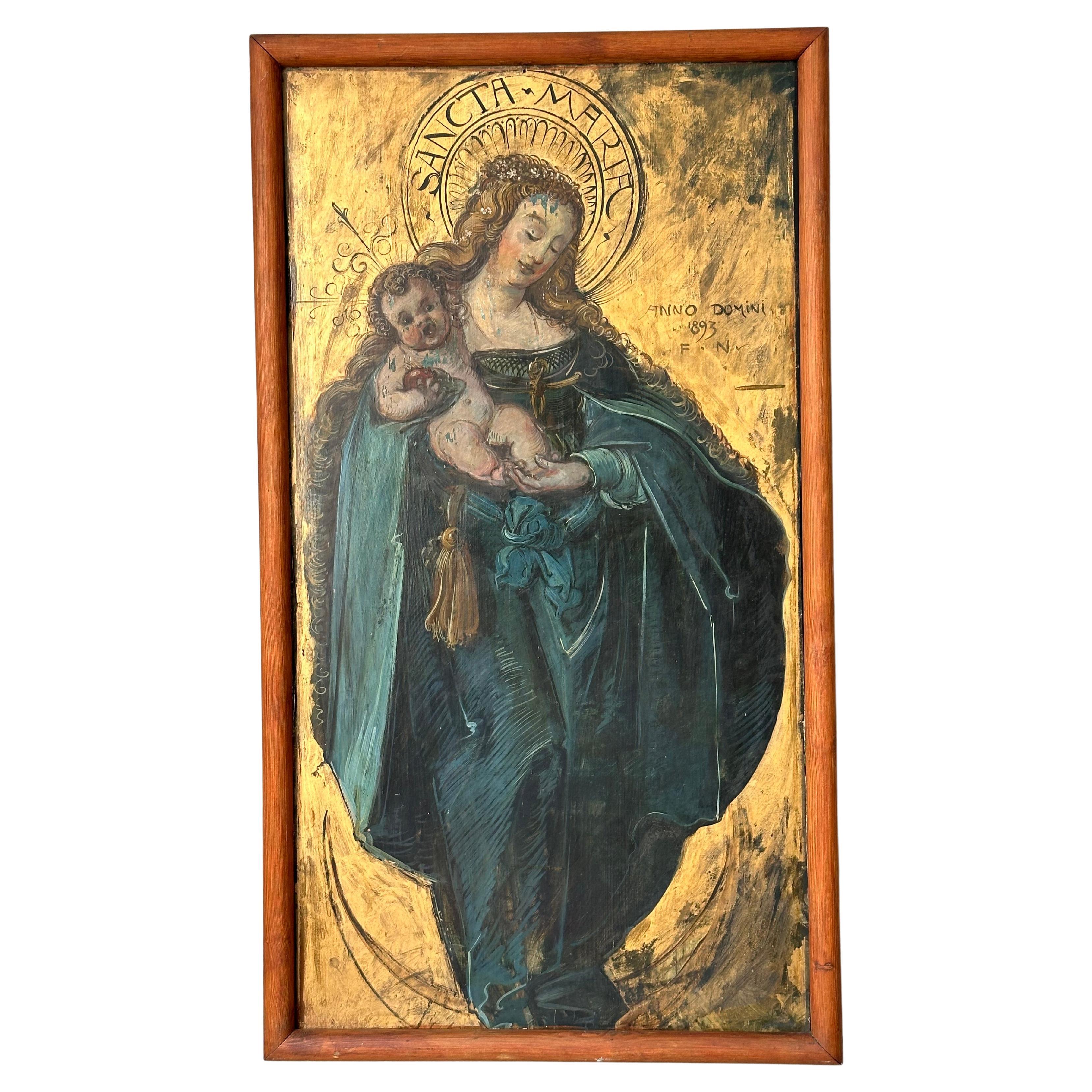 Large Maria and Child „Sancta Maria” Painting For Sale