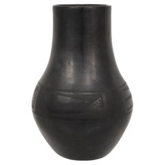 Used Large Maria Martinez Black Ware Pottery Jar