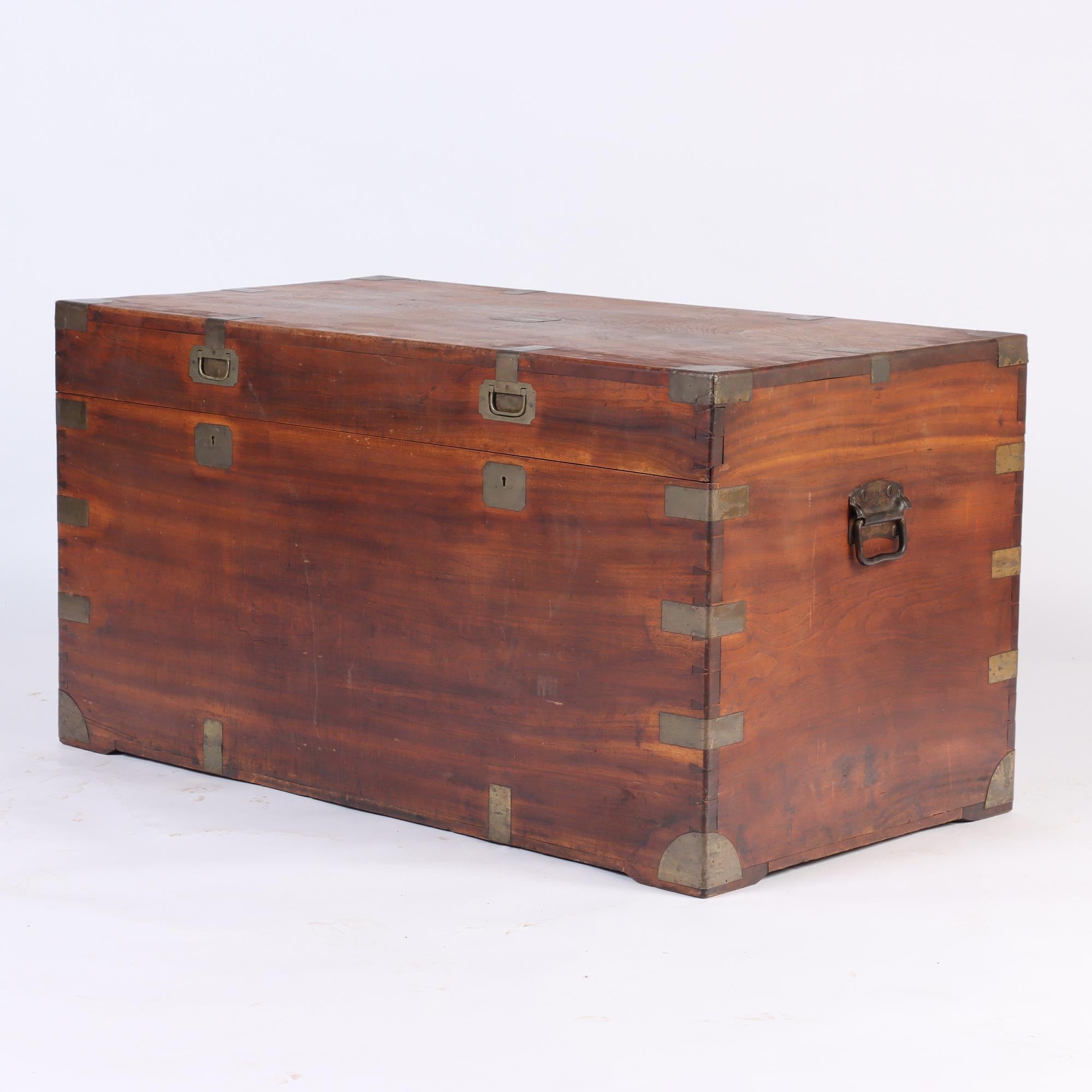 English Large Marine Chest / Campaign Chest in Camphor Wood from the 19th Century For Sale
