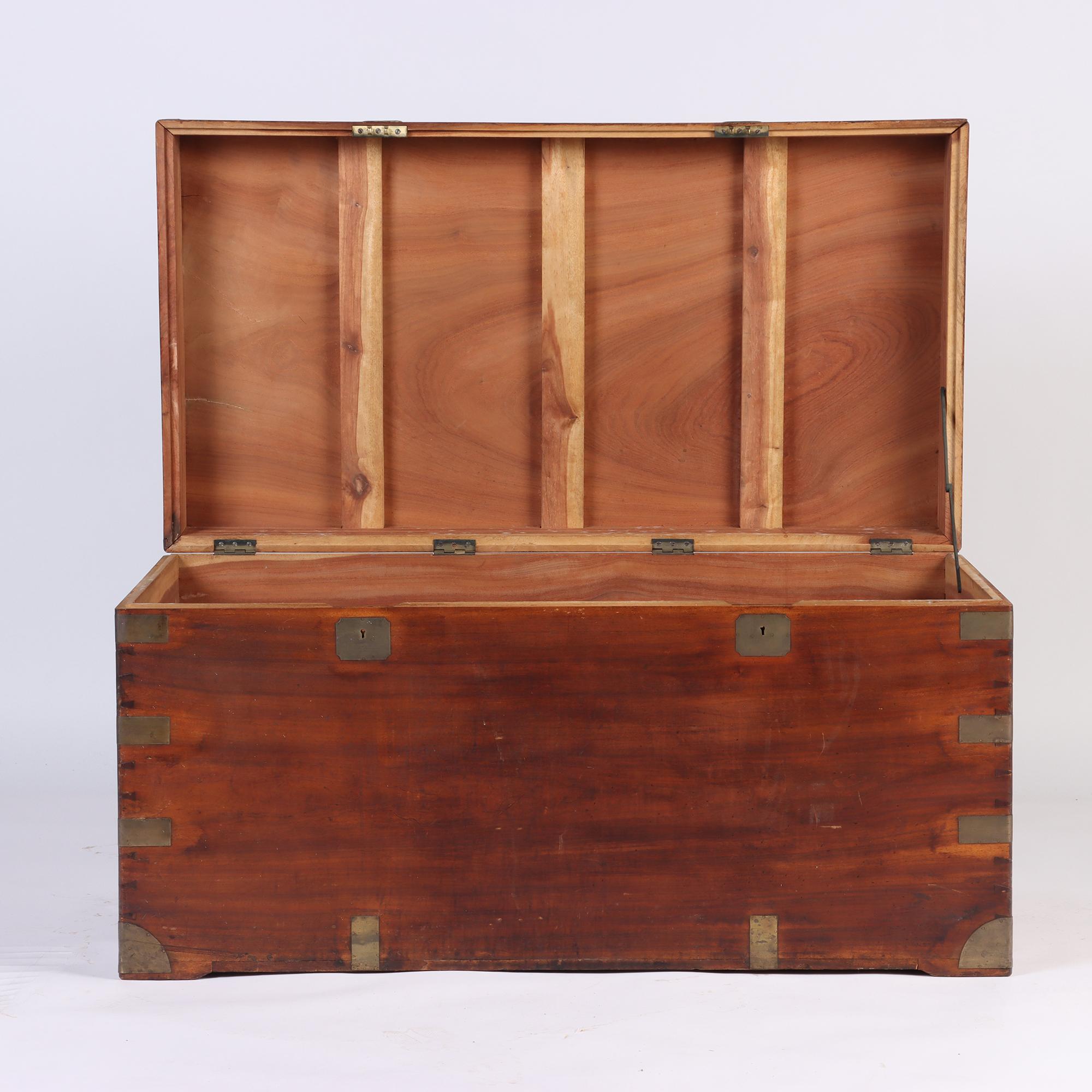 Brass Large Marine Chest / Campaign Chest in Camphor Wood from the 19th Century For Sale