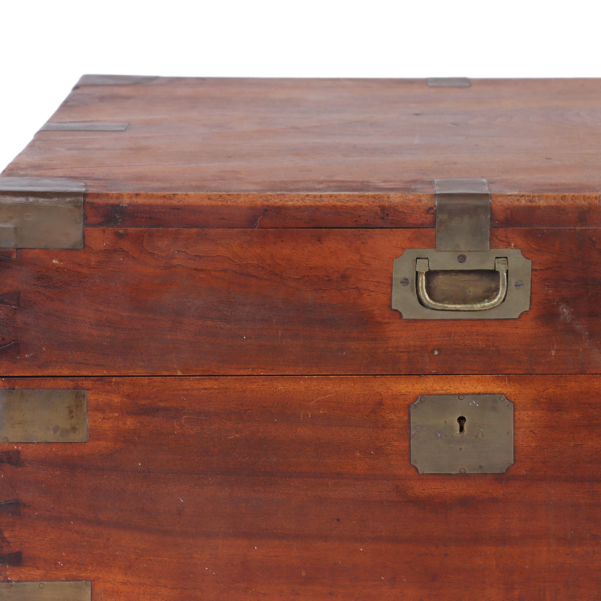 Large Marine Chest / Campaign Chest in Camphor Wood from the 19th Century For Sale 1