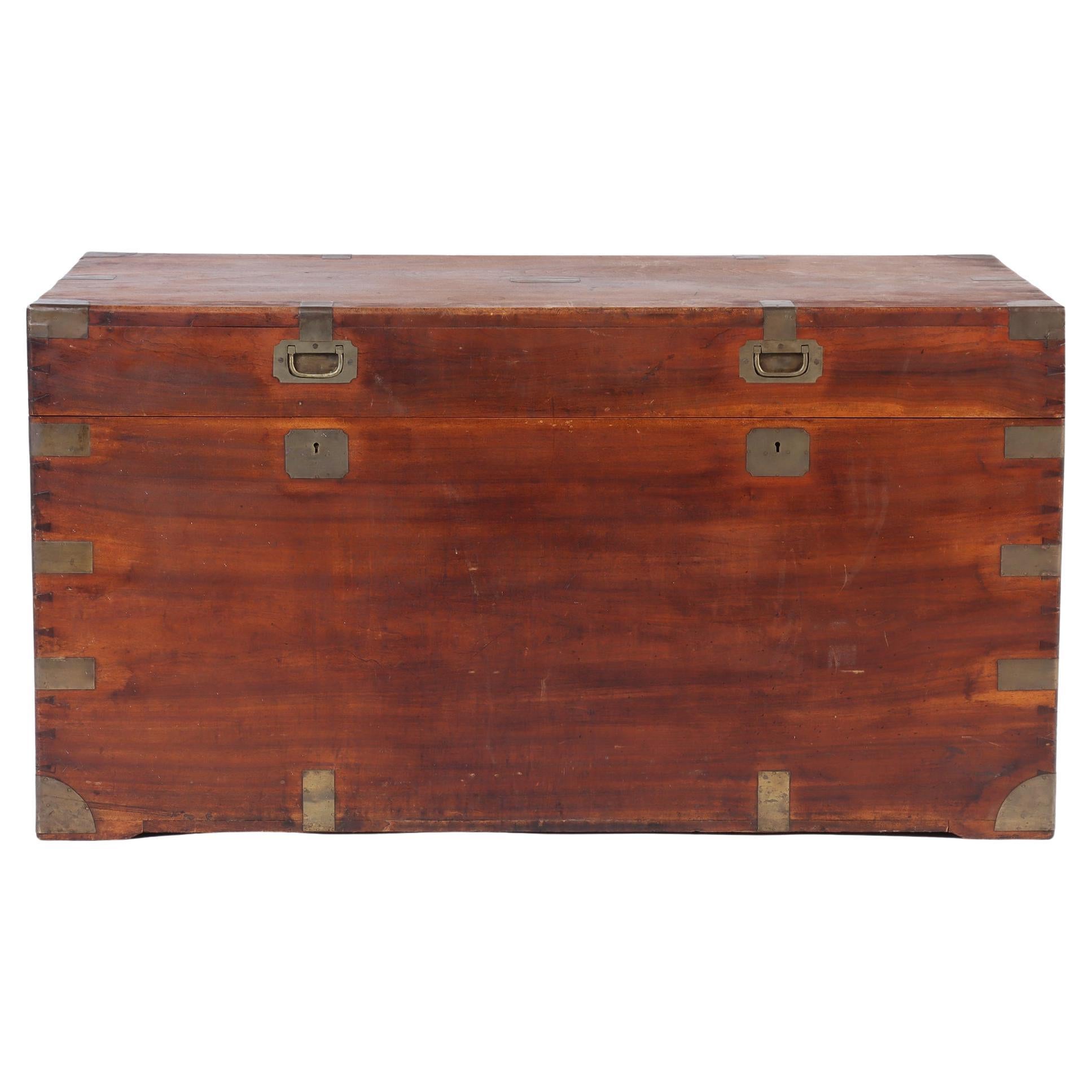 Large Marine Chest / Campaign Chest in Camphor Wood from the 19th Century