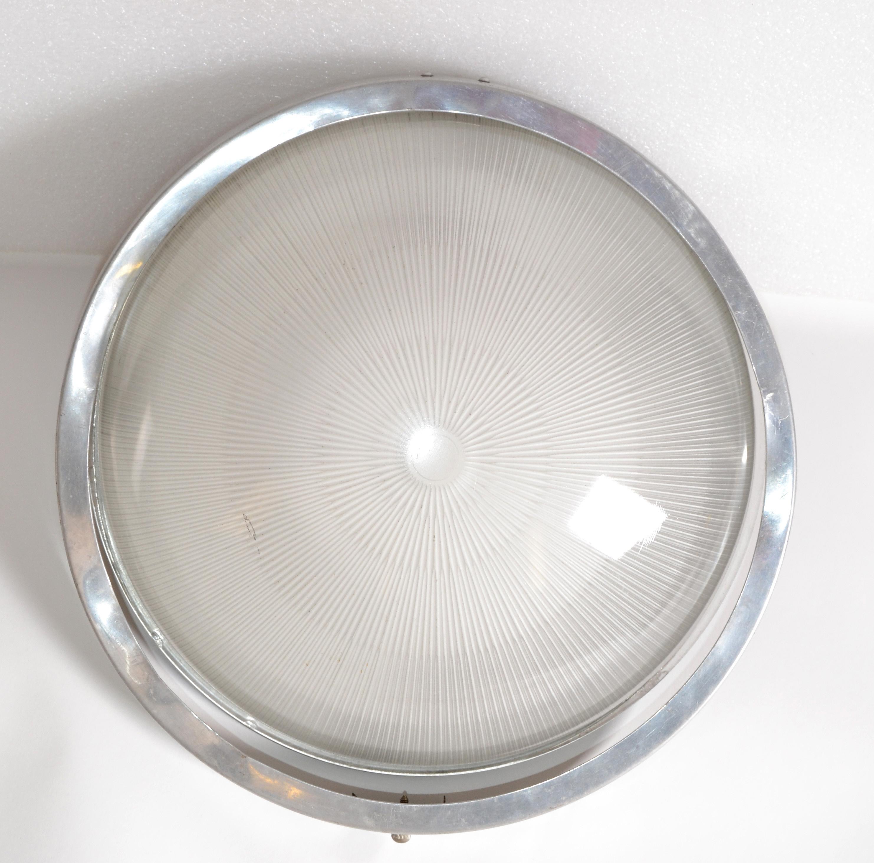 Large Marine Flush Mount, Ceiling Light in Aluminum & Glass by Holophane France For Sale 1