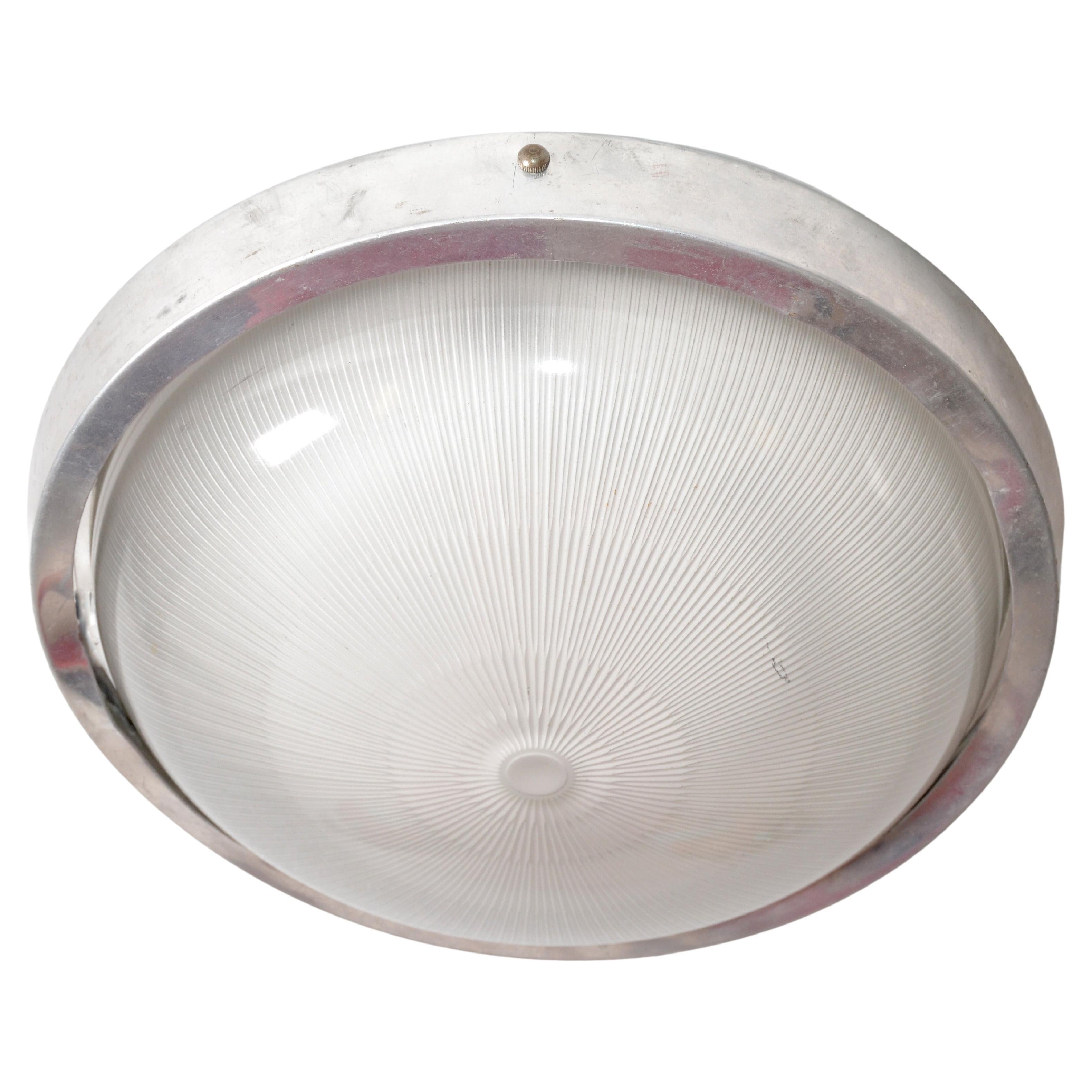 Large Marine Flush Mount, Ceiling Light in Aluminum & Glass by Holophane France