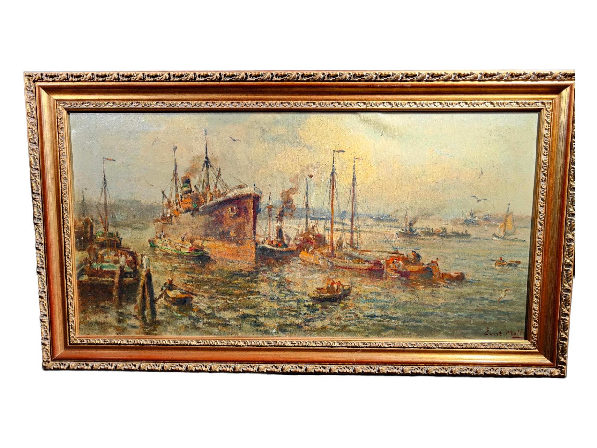 Grande huile marine d'Evert Moll Voorburg 1878 - 1955 La Haye Excellent état - En vente à Madrid, ES