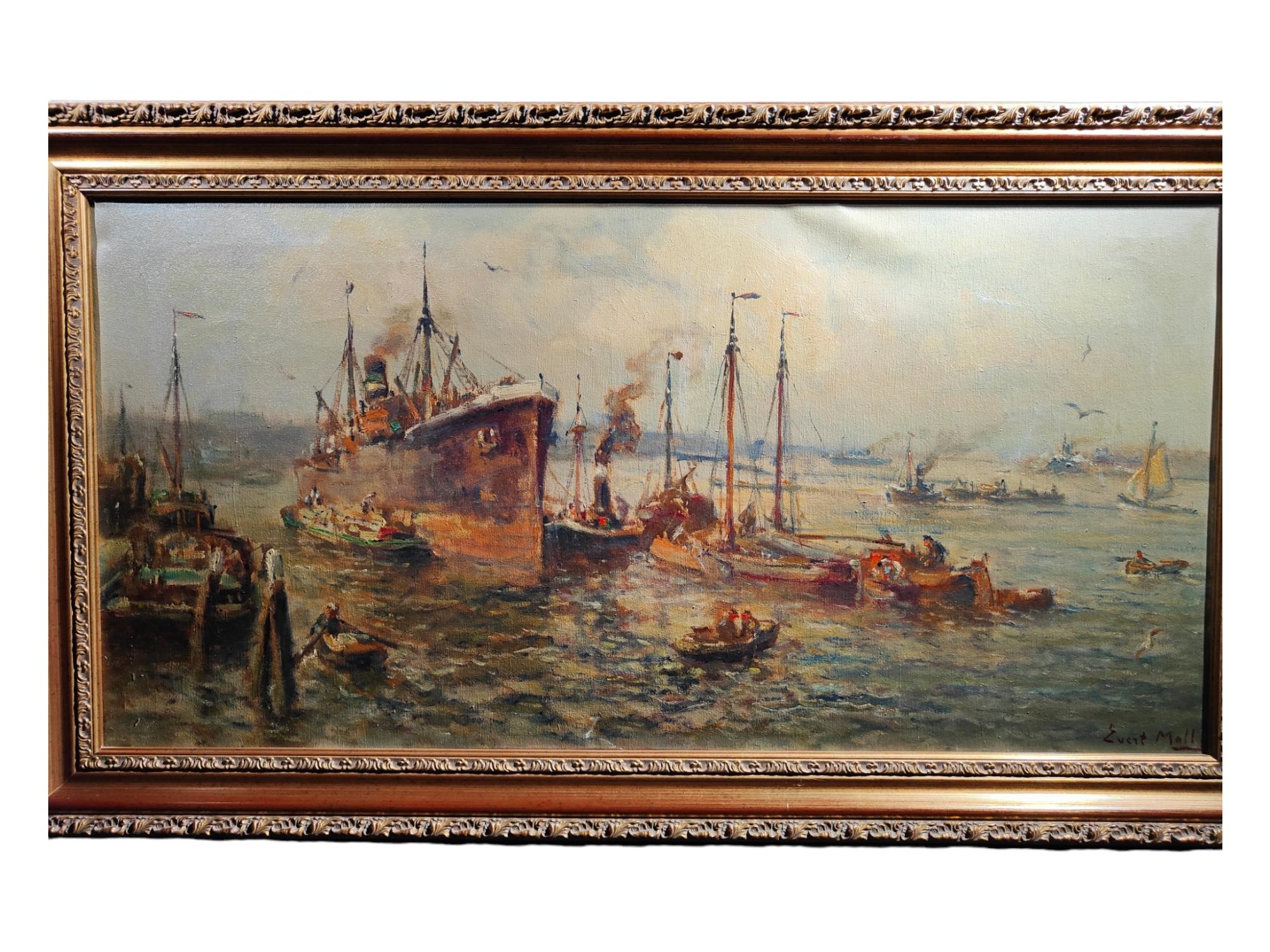 Large Marine Oil by Evert Moll Voorburg 1878-1955 the Hague In Excellent Condition For Sale In Madrid, ES