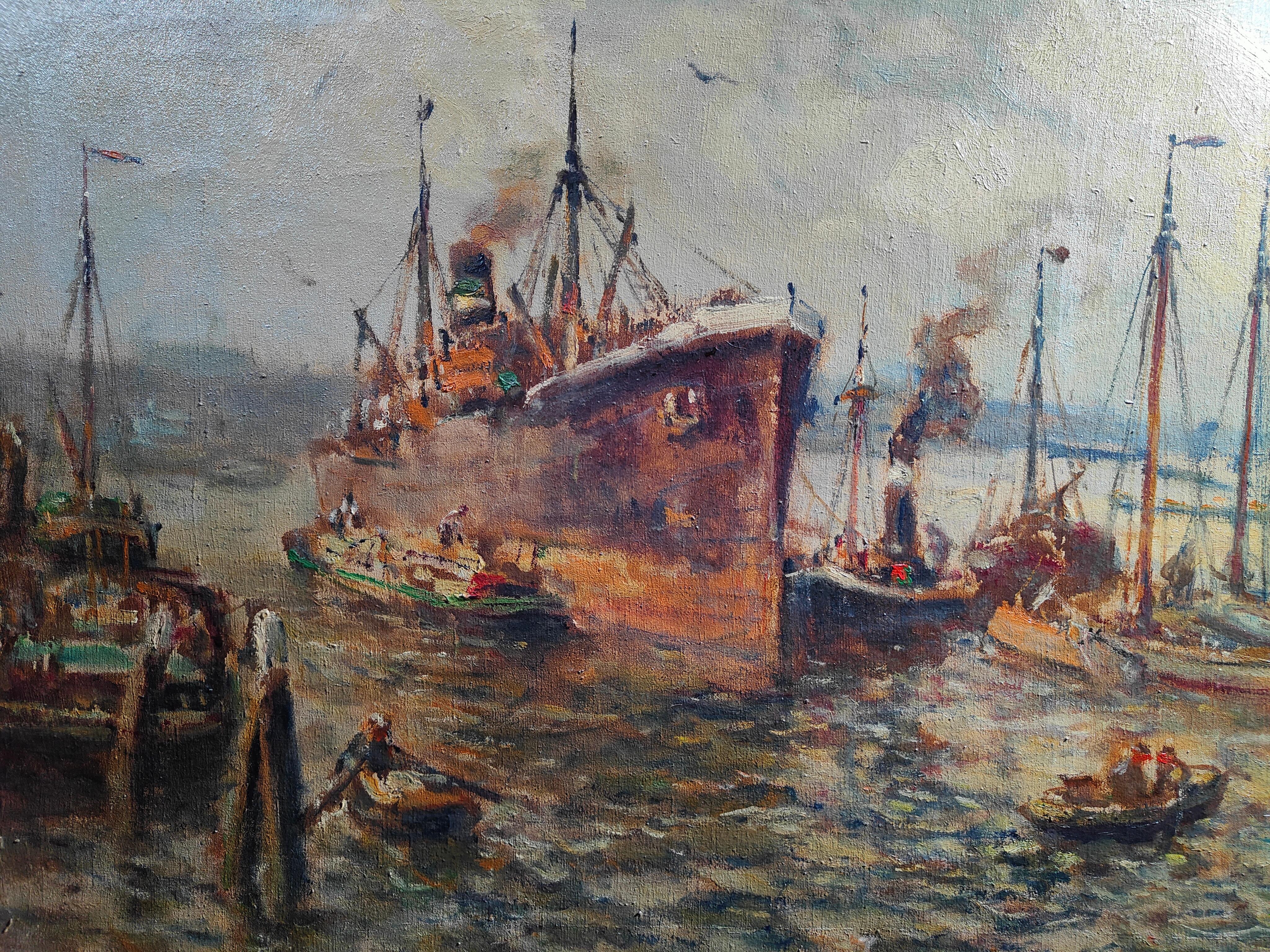 Toile Grande huile marine d'Evert Moll Voorburg 1878 - 1955 La Haye en vente