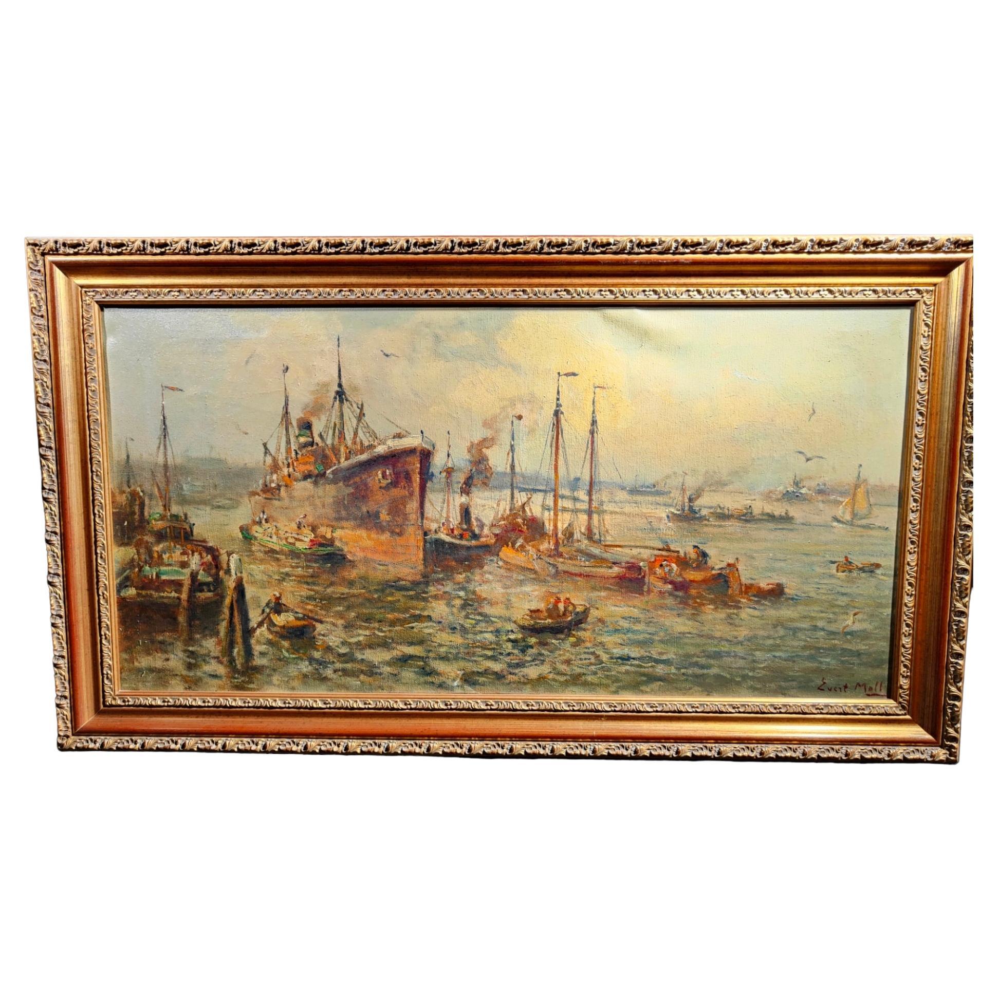 Large Marine Oil by Evert Moll Voorburg 1878-1955 the Hague For Sale