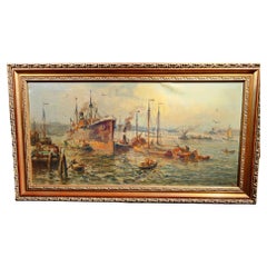 Antique Large Marine Oil by Evert Moll Voorburg 1878-1955 the Hague