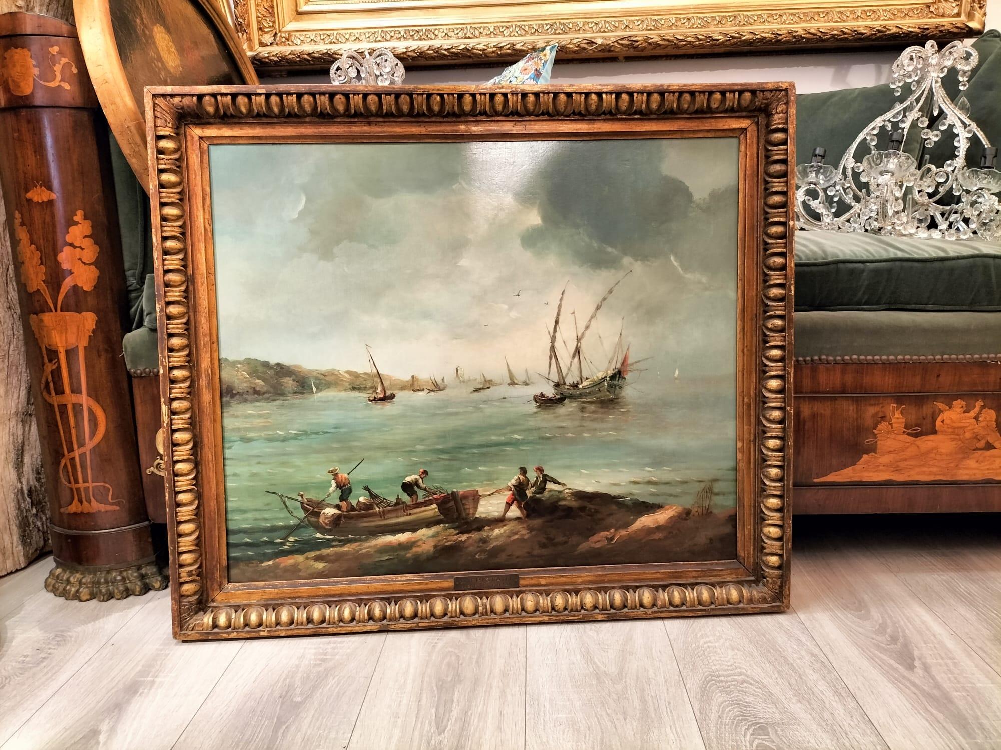 Großes Ölgemälde auf Leinwand „Breton Fisherman“, Marine, Ölgemälde, im Originalrahmen, 19. Jahrhundert im Angebot 4
