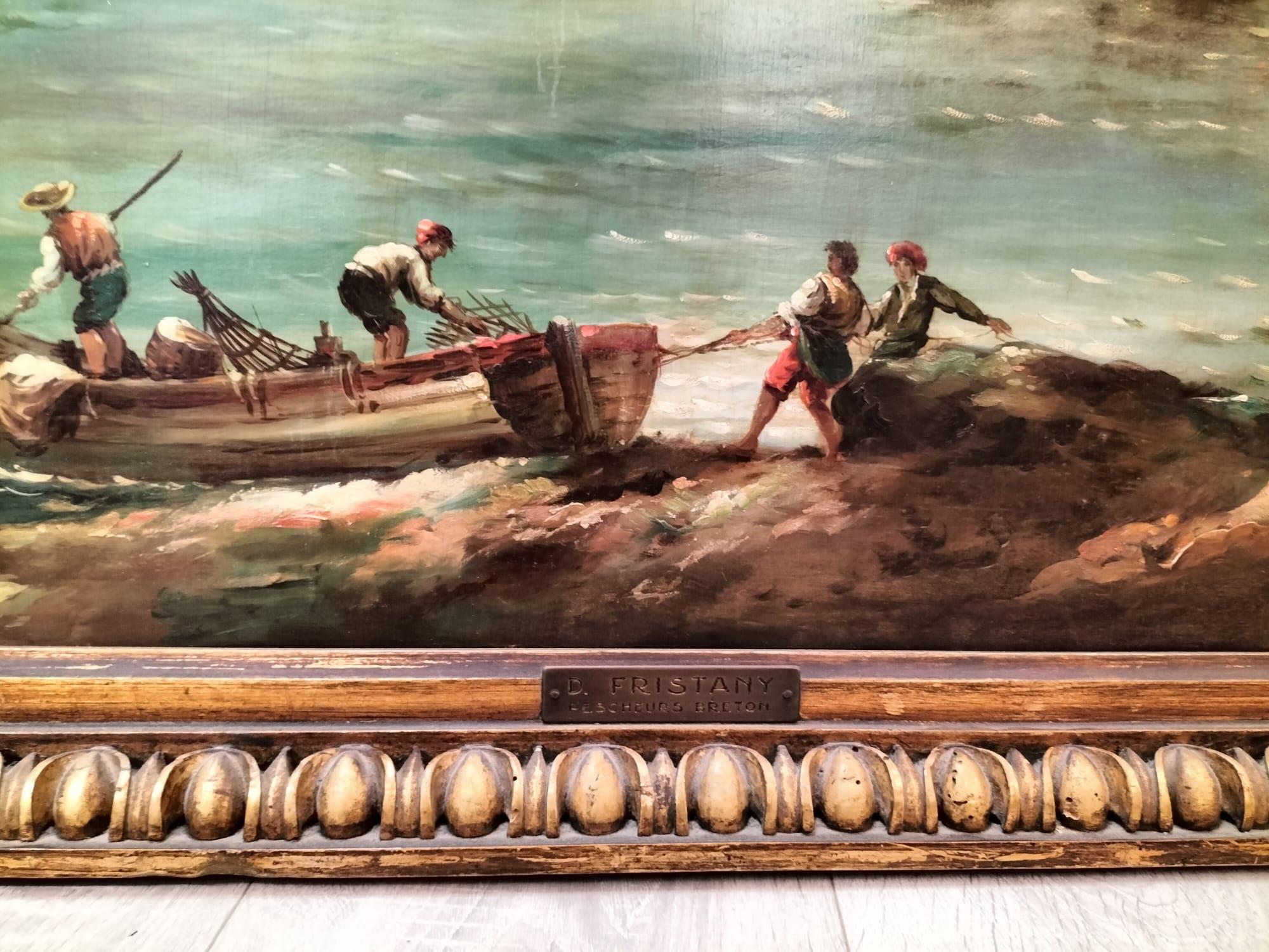 Großes Ölgemälde auf Leinwand „Breton Fisherman“, Marine, Ölgemälde, im Originalrahmen, 19. Jahrhundert (Napoleon III.) im Angebot