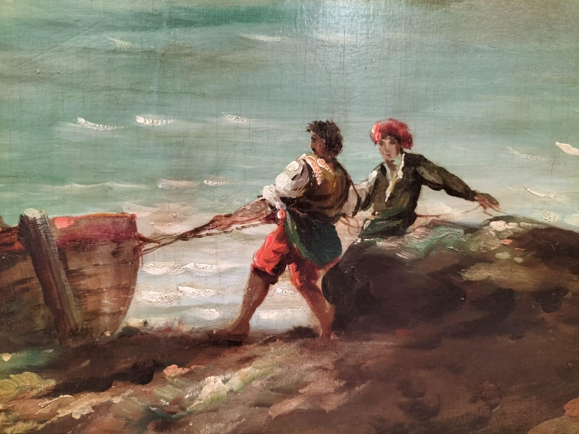 Großes Ölgemälde auf Leinwand „Breton Fisherman“, Marine, Ölgemälde, im Originalrahmen, 19. Jahrhundert (Französisch) im Angebot