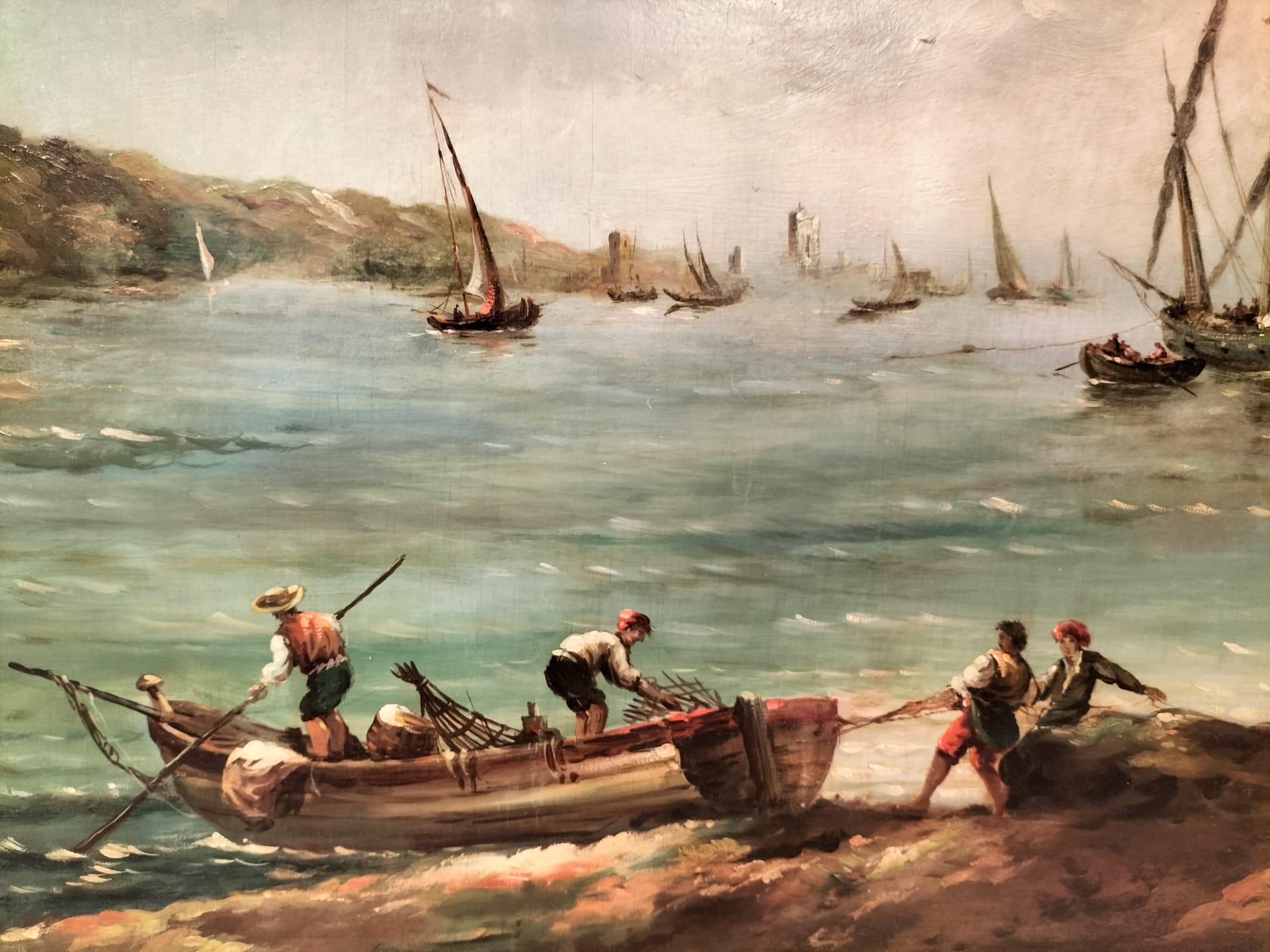 Großes Ölgemälde auf Leinwand „Breton Fisherman“, Marine, Ölgemälde, im Originalrahmen, 19. Jahrhundert im Zustand „Gut“ im Angebot in NICE, FR