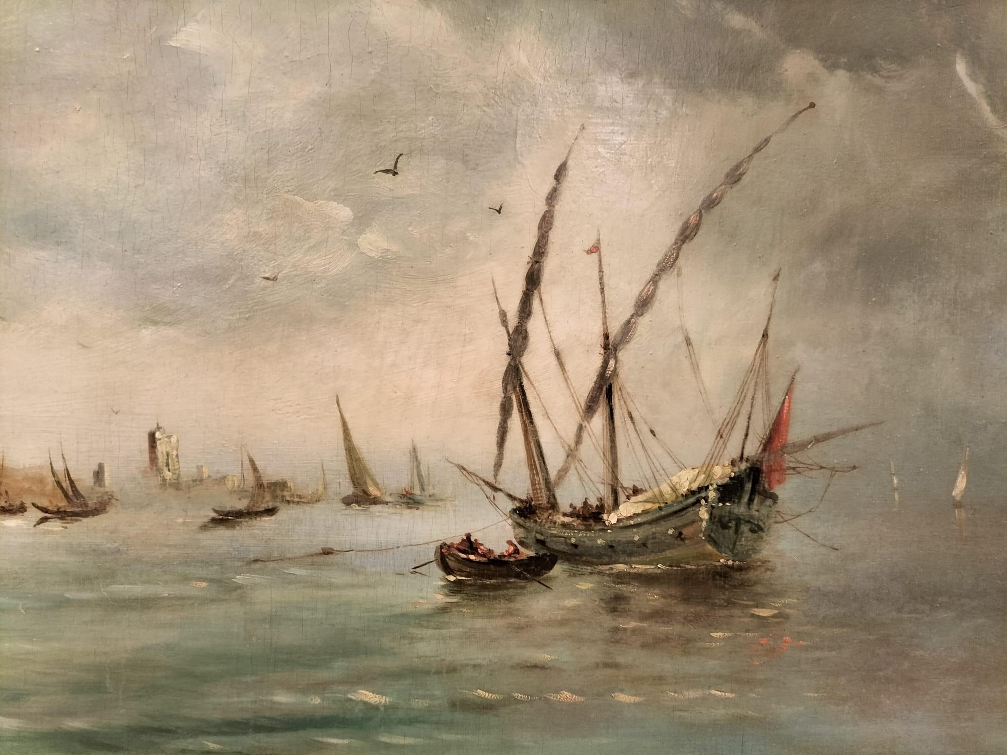 Großes Ölgemälde auf Leinwand „Breton Fisherman“, Marine, Ölgemälde, im Originalrahmen, 19. Jahrhundert im Angebot 1