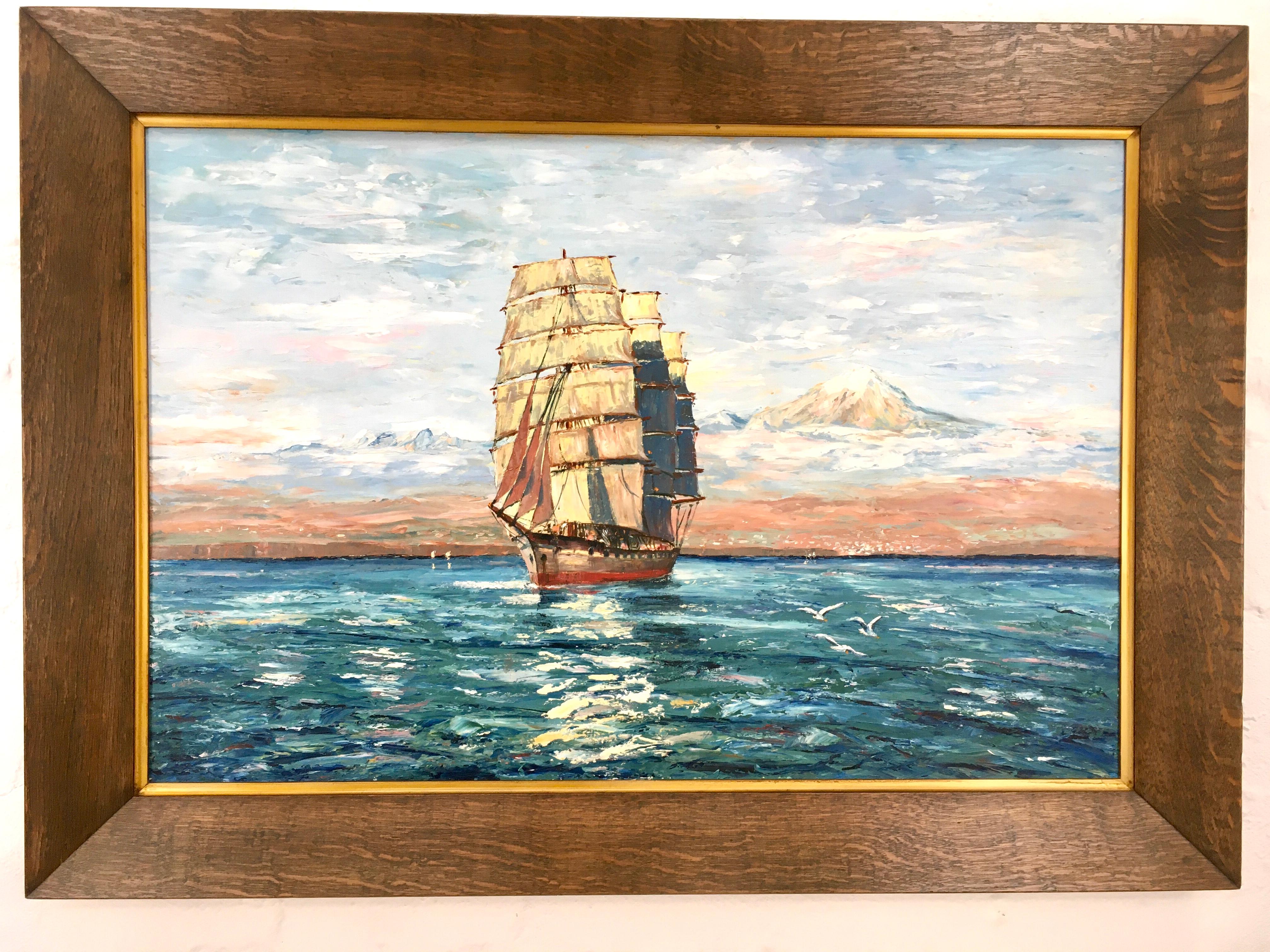 An imposing, muscular impasto oil on board, unsigned, after Hans Bohrdt (1854-1945), in original period solid Oak picture frame. 

We love this painting for it’s dramatic scale and modish 1930s tones, which remind us of the saturated colours of