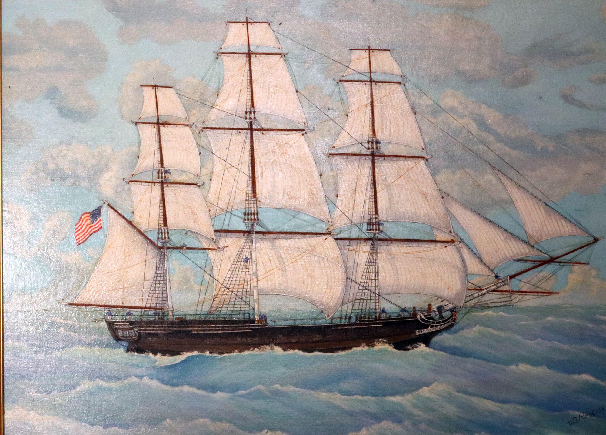 Large Marine Painting of the Frigate Essex by Will Robedee For Sale 4