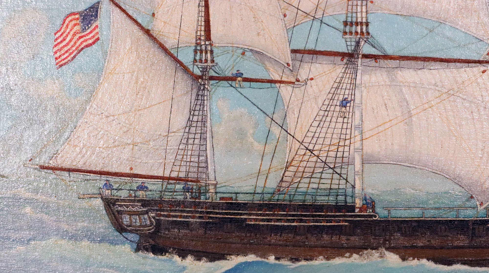 Großes Marinegemälde der Frigate Essex von Will Robedee (Ende des 20. Jahrhunderts) im Angebot