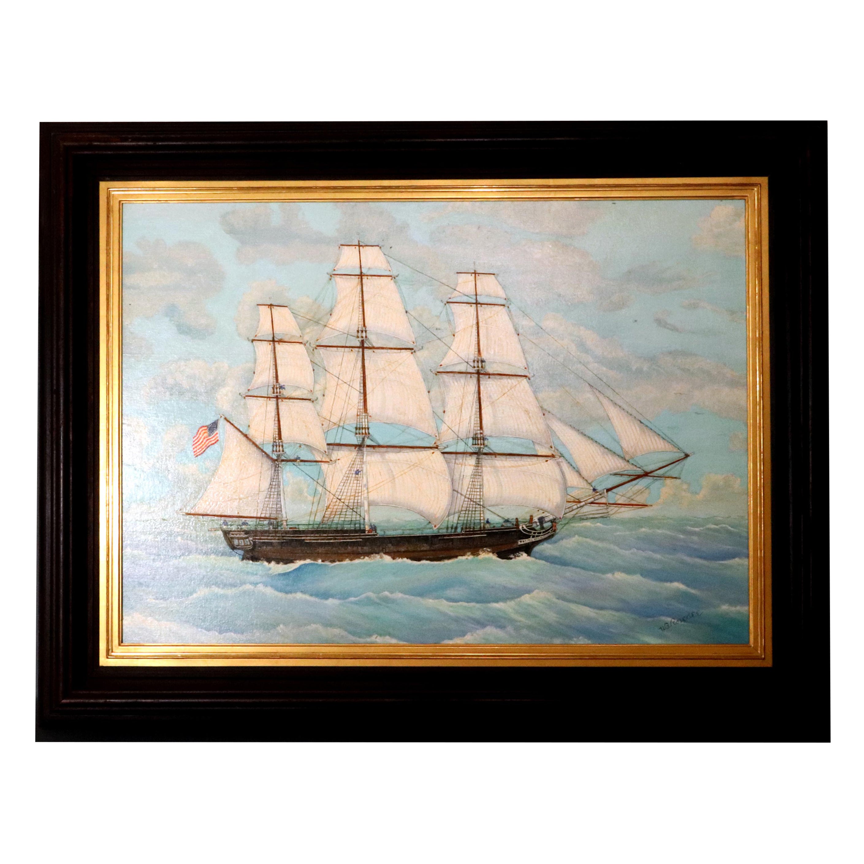 Large Marine Painting of the Frigate Essex by Will Robedee For Sale