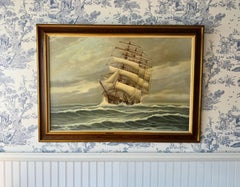 Gran óleo marítimo sobre lienzo, "Clipper en mar gruesa", firmado J. Winfried