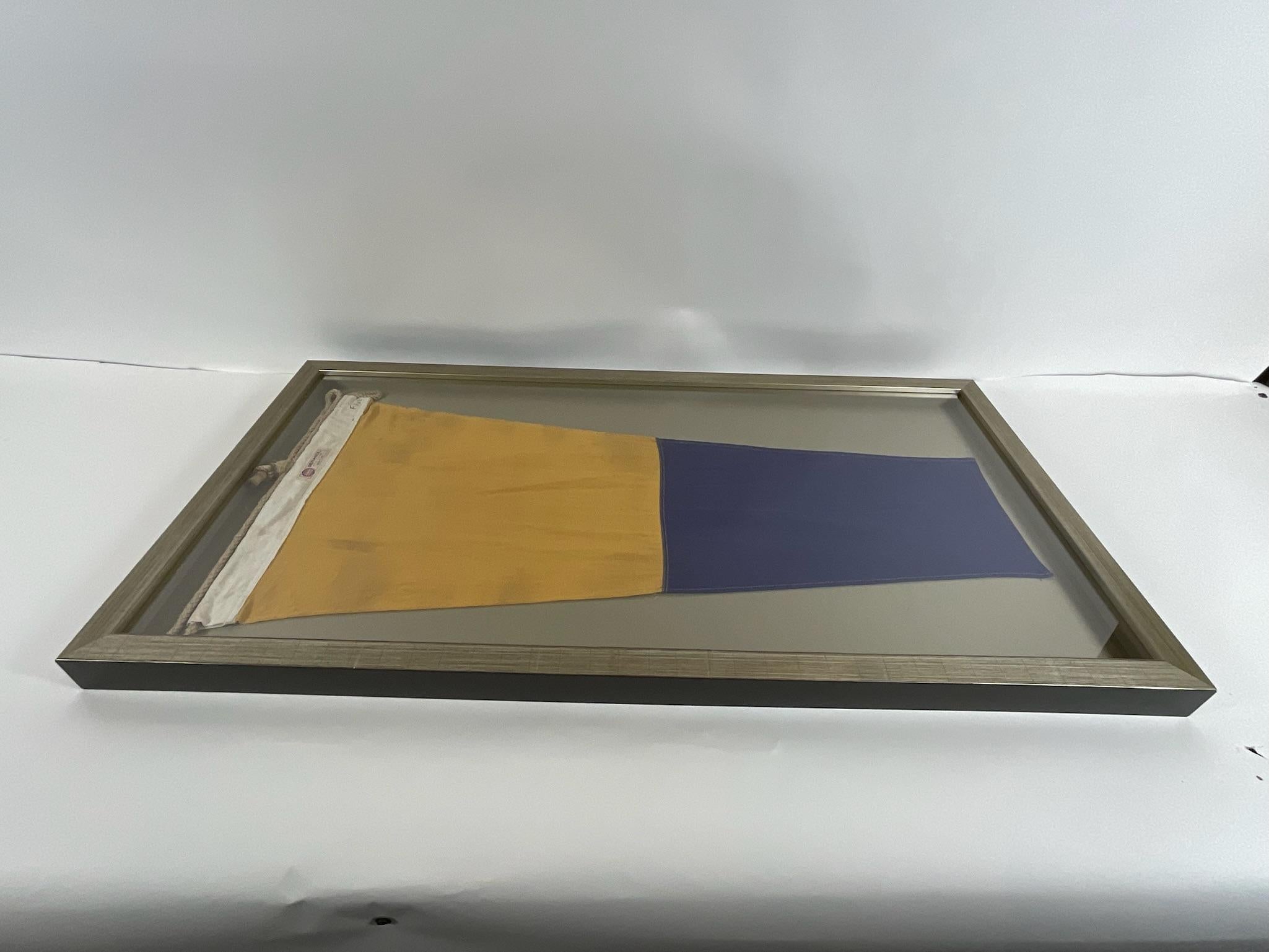 Linen Large Maritime Signal Flag in Shadow Box Frame For Sale