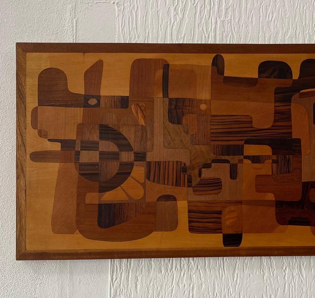 Large Marquetry Geometric Panel Wall Art, Mid Century Modern For Sale 4
