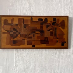 Large Marquetry Geometric Panel Wall Art, Mid Century Modern