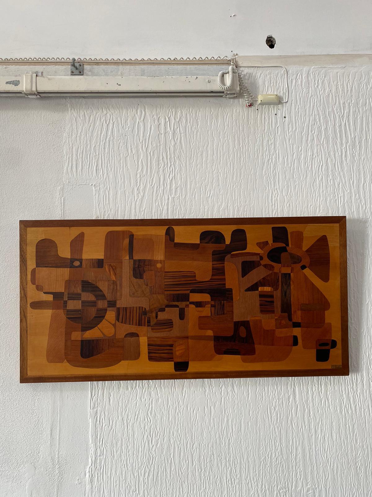 French Large Marquetry Geometric Panel Wall Art, Mid Century Modern For Sale