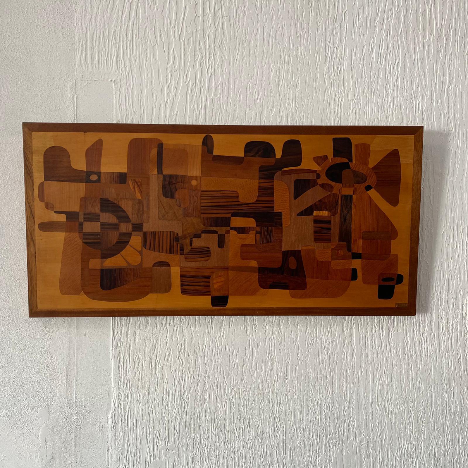 Large Marquetry Geometric Panel Wall Art, Mid Century Modern In Good Condition For Sale In Somerton, GB