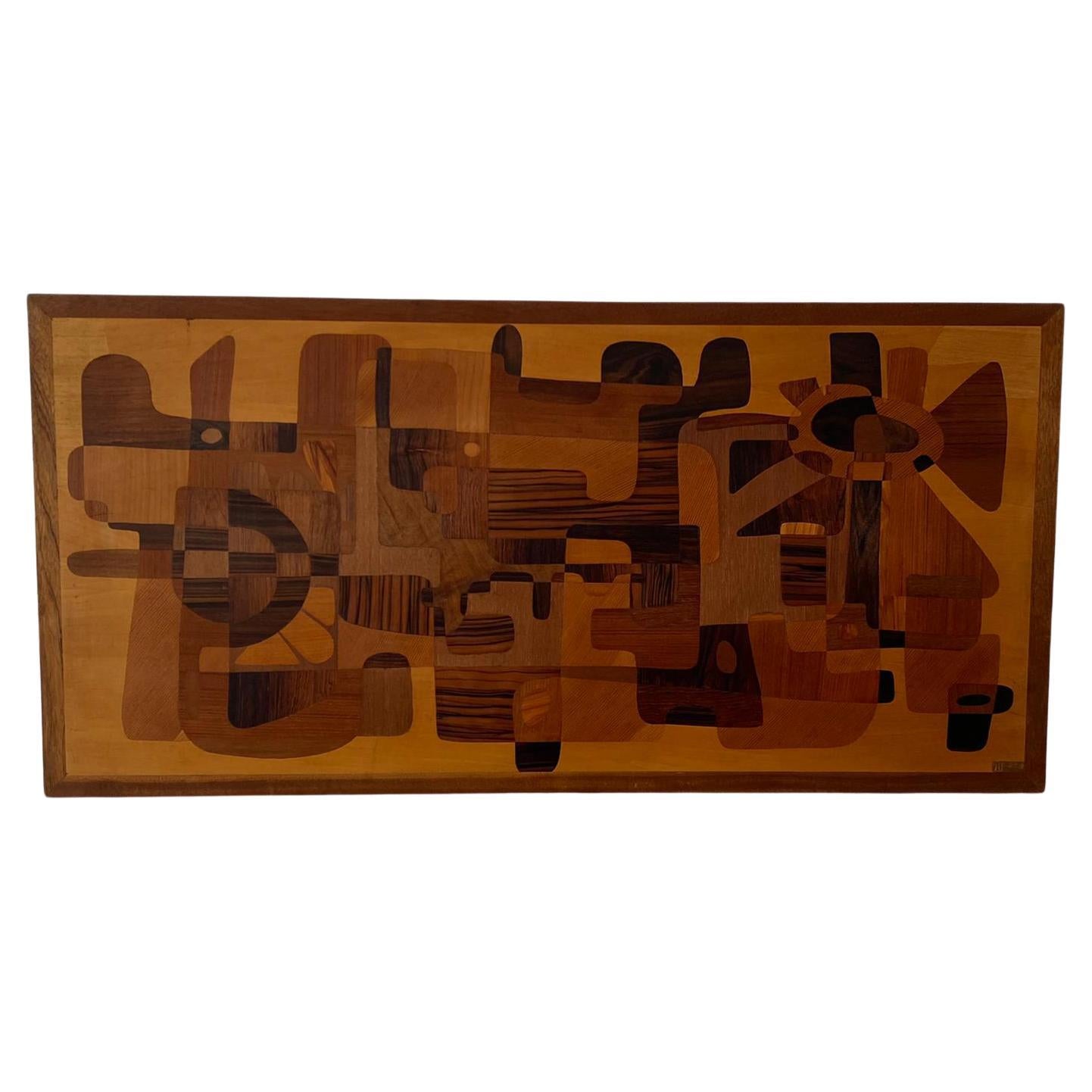 Large Marquetry Geometric Panel Wall Art, Mid Century Modern