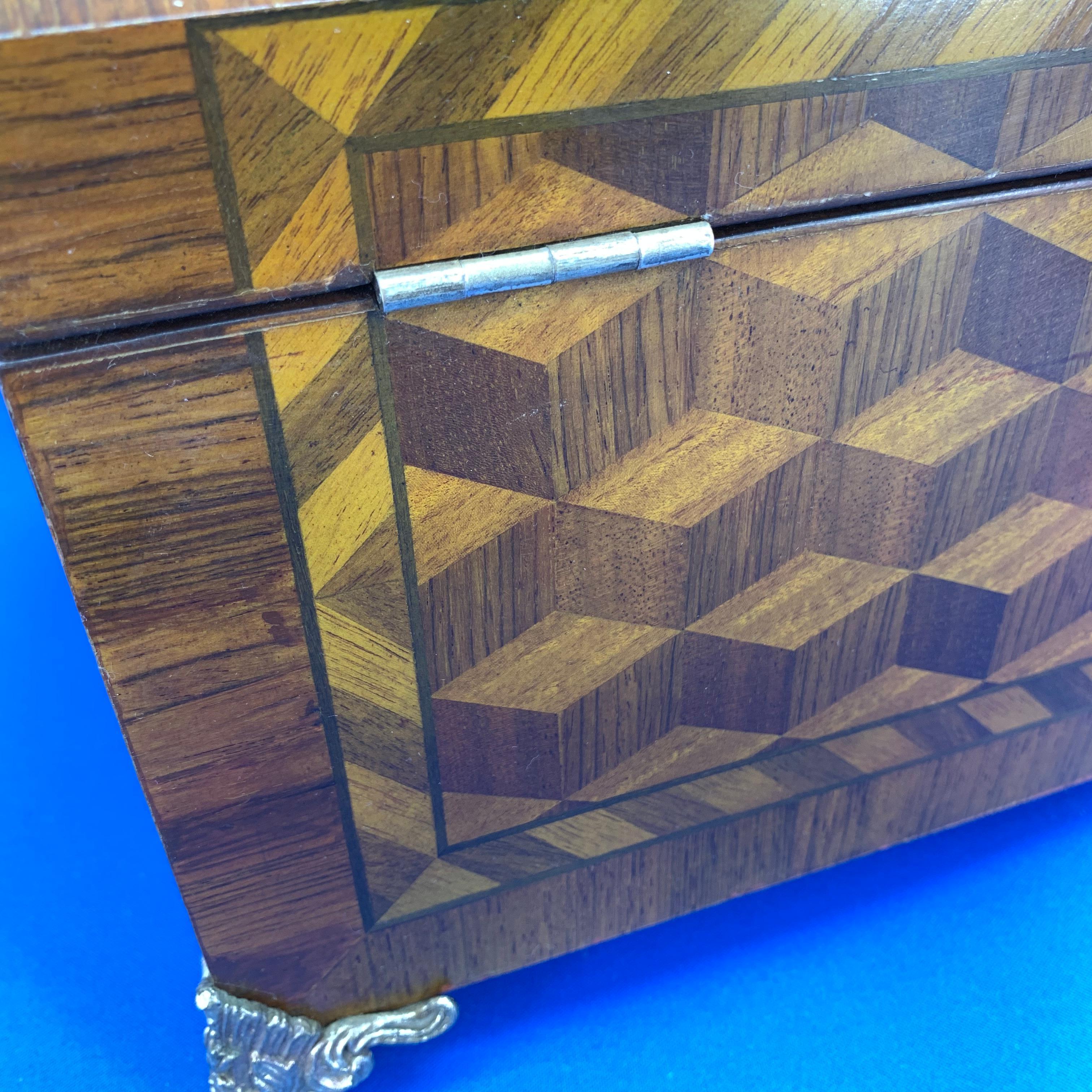 Large Marquetry Jewelry Box with Dome Lid and Gilded Feet 2