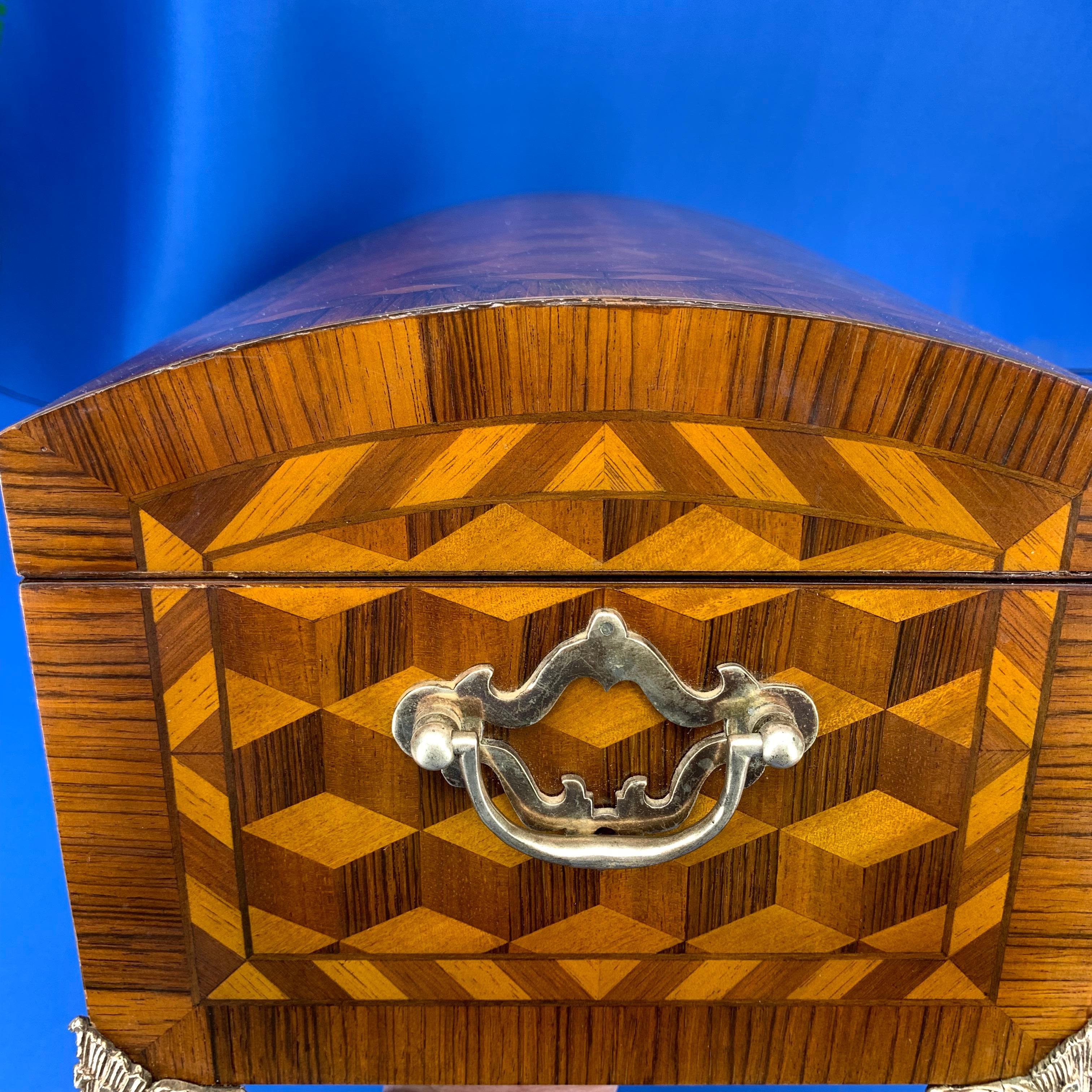 Large Marquetry Jewelry Box with Dome Lid and Gilded Feet 3