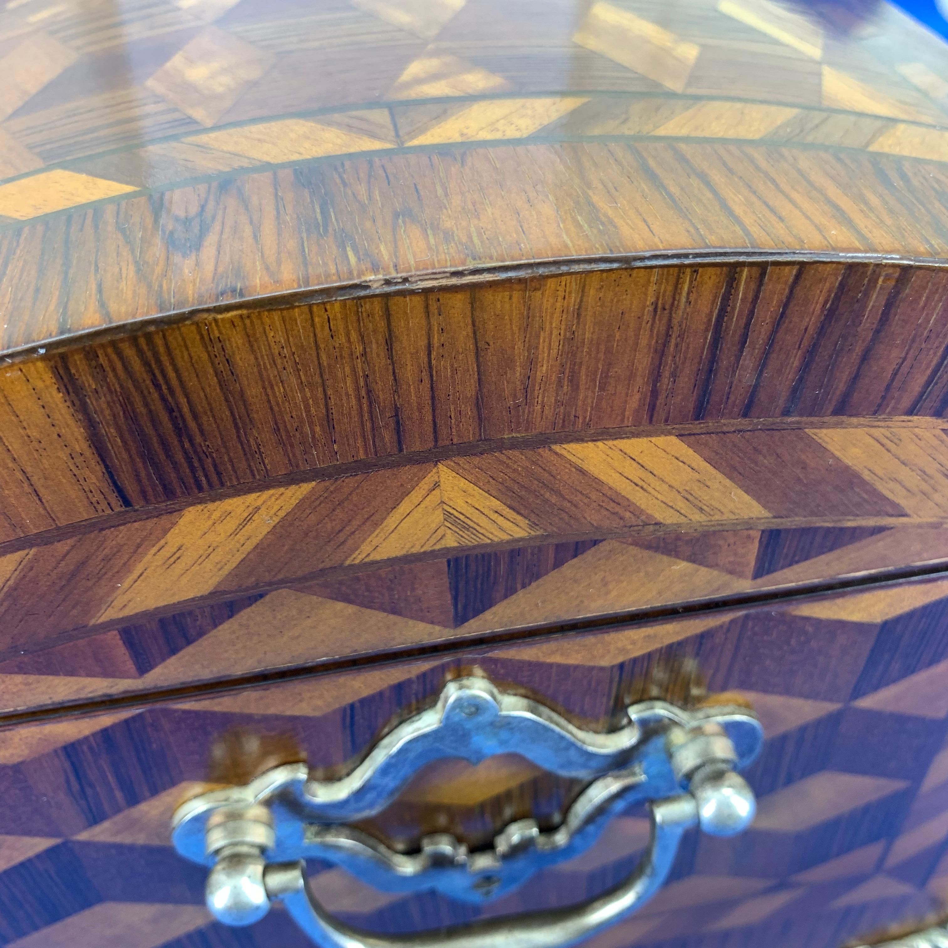 Large Marquetry Jewelry Box with Dome Lid and Gilded Feet 4