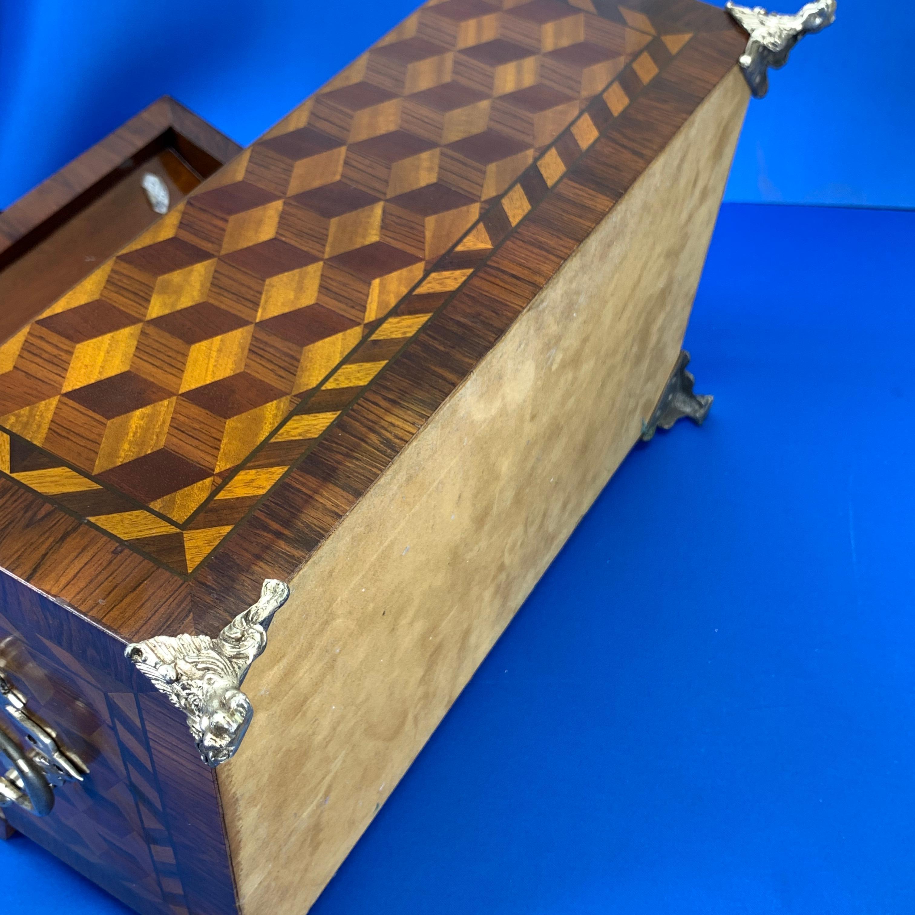 Large Marquetry Jewelry Box with Dome Lid and Gilded Feet 5
