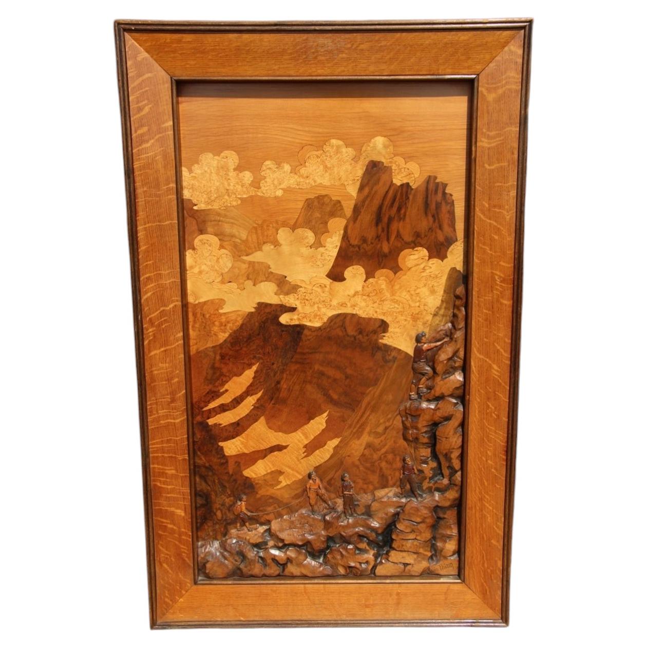 Large Marquetry Piece Titled "la Cordée" By Louis Thiam (1914–1973) For Sale