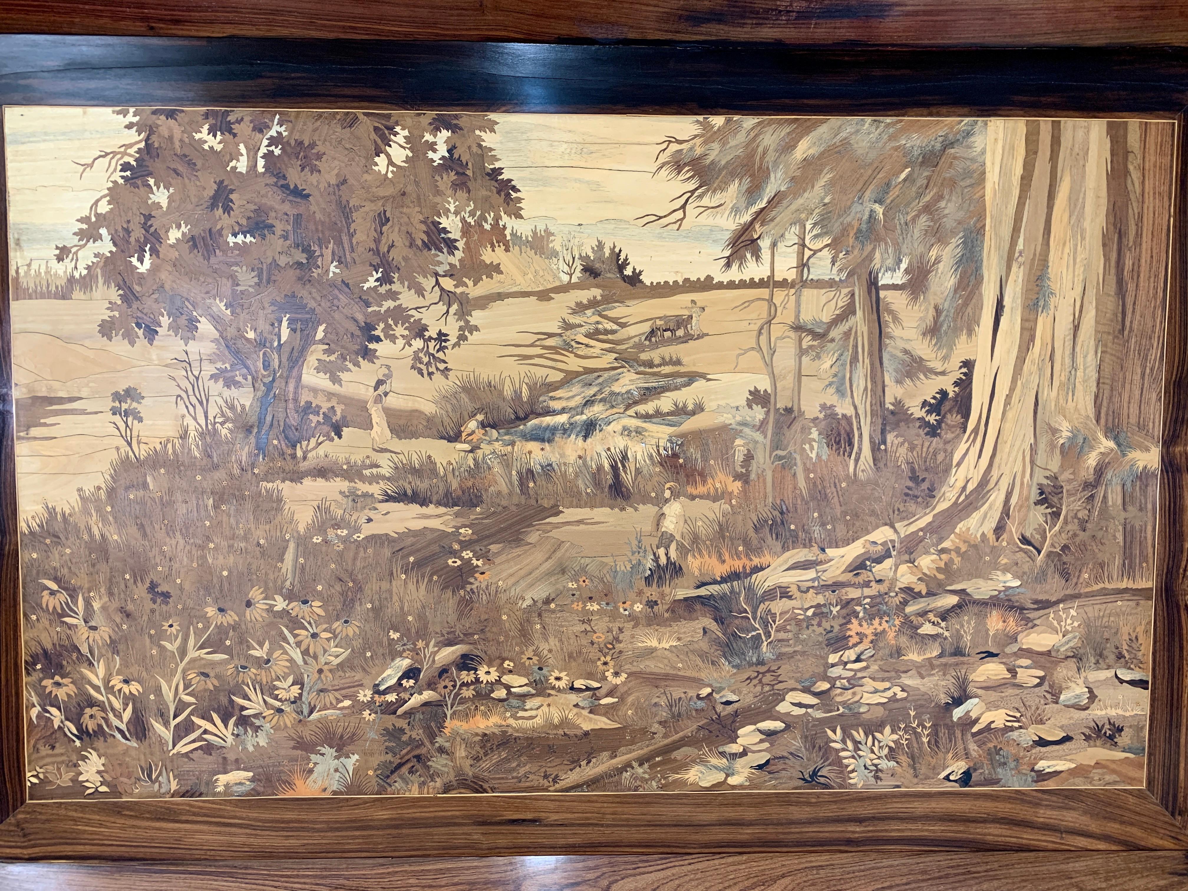 Large Marquetry Scenic Forest Wall Panel For Sale 5