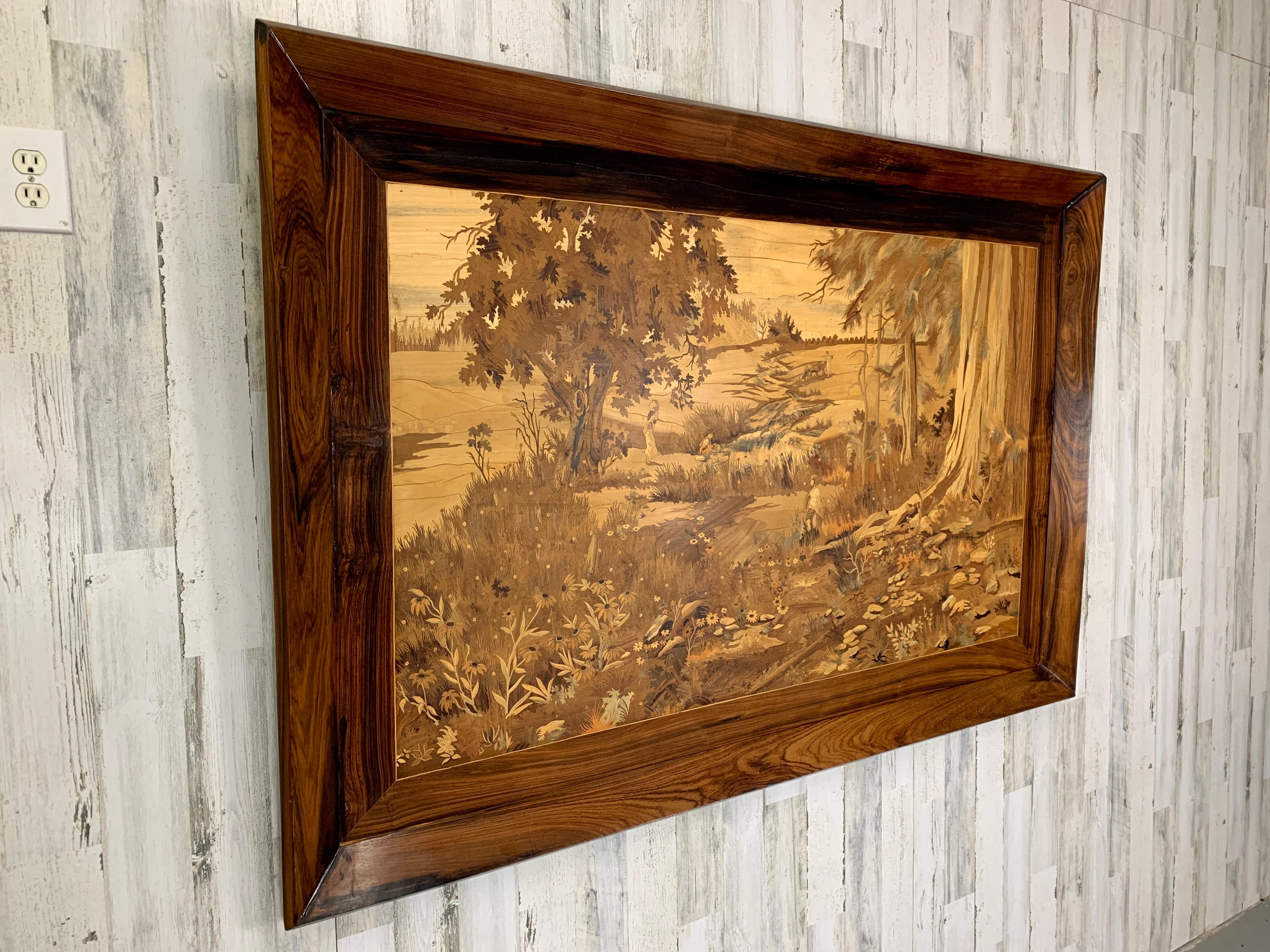 Large Marquetry Scenic Forest Wall Panel In Good Condition For Sale In Denton, TX