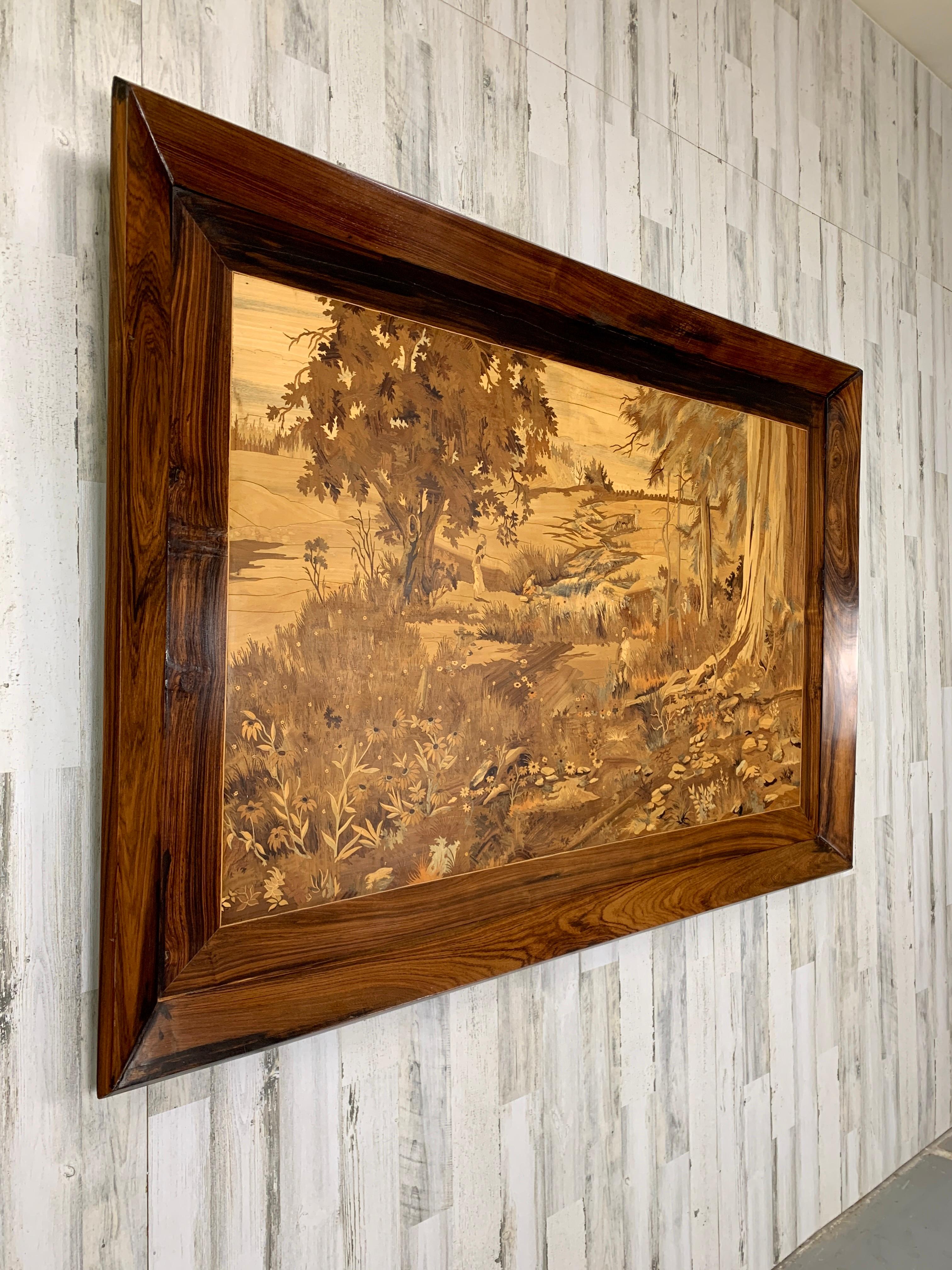 20th Century Large Marquetry Scenic Forest Wall Panel For Sale