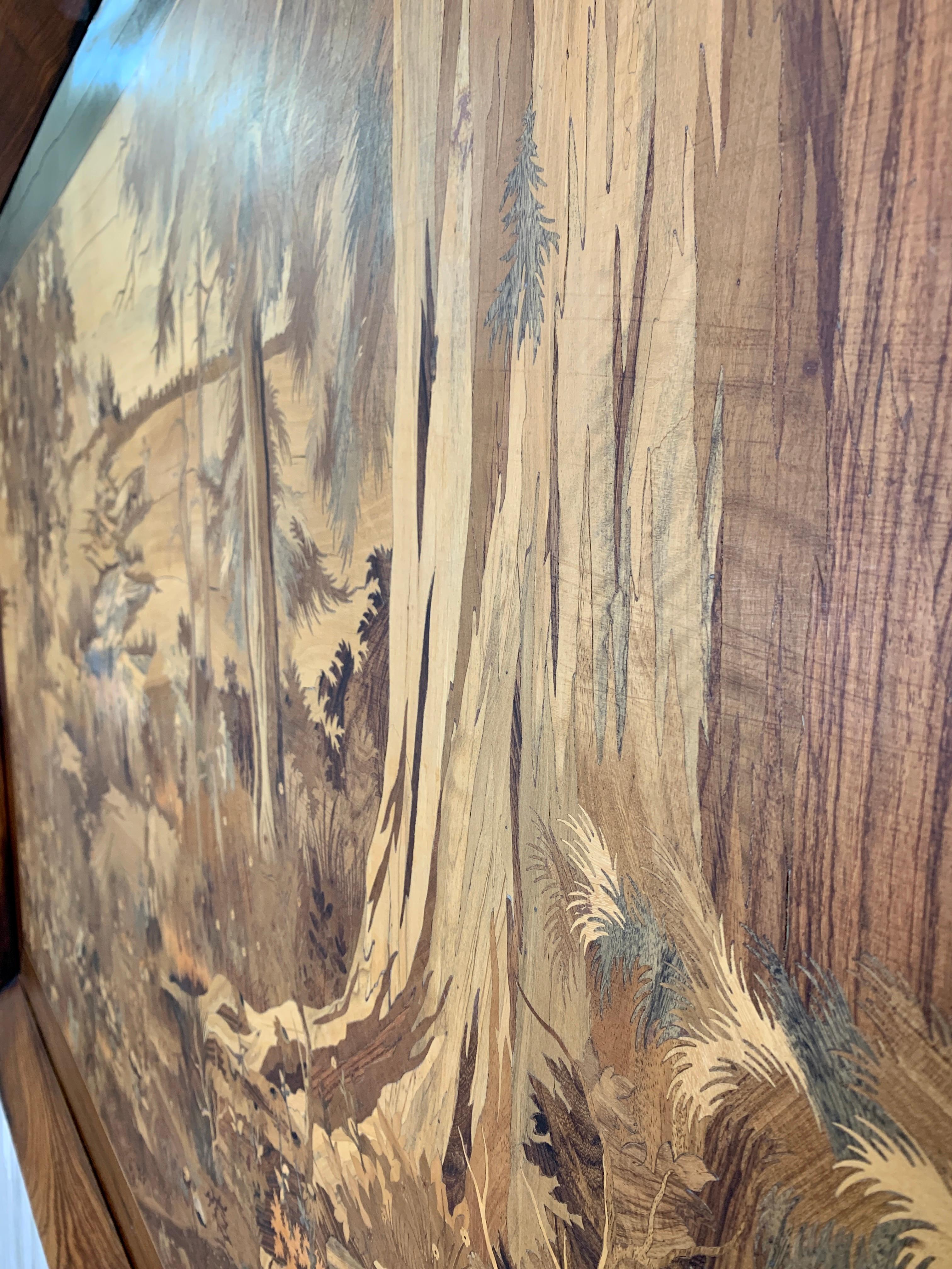 Wood Large Marquetry Scenic Forest Wall Panel For Sale