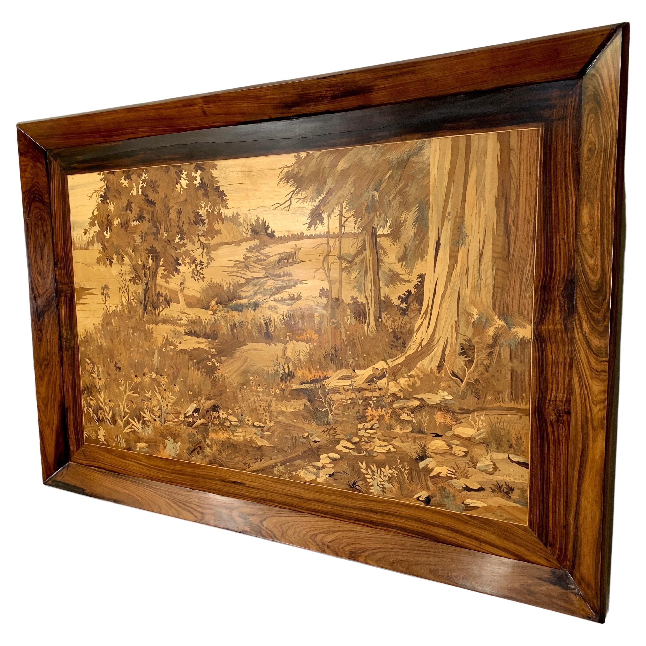 Large Marquetry Scenic Forest Wall Panel For Sale