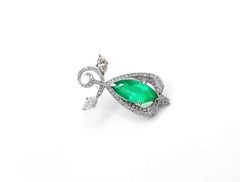 Large Marquis Shaped Emerald with Diamond Fruit Motif 18 Karat Gold Earring